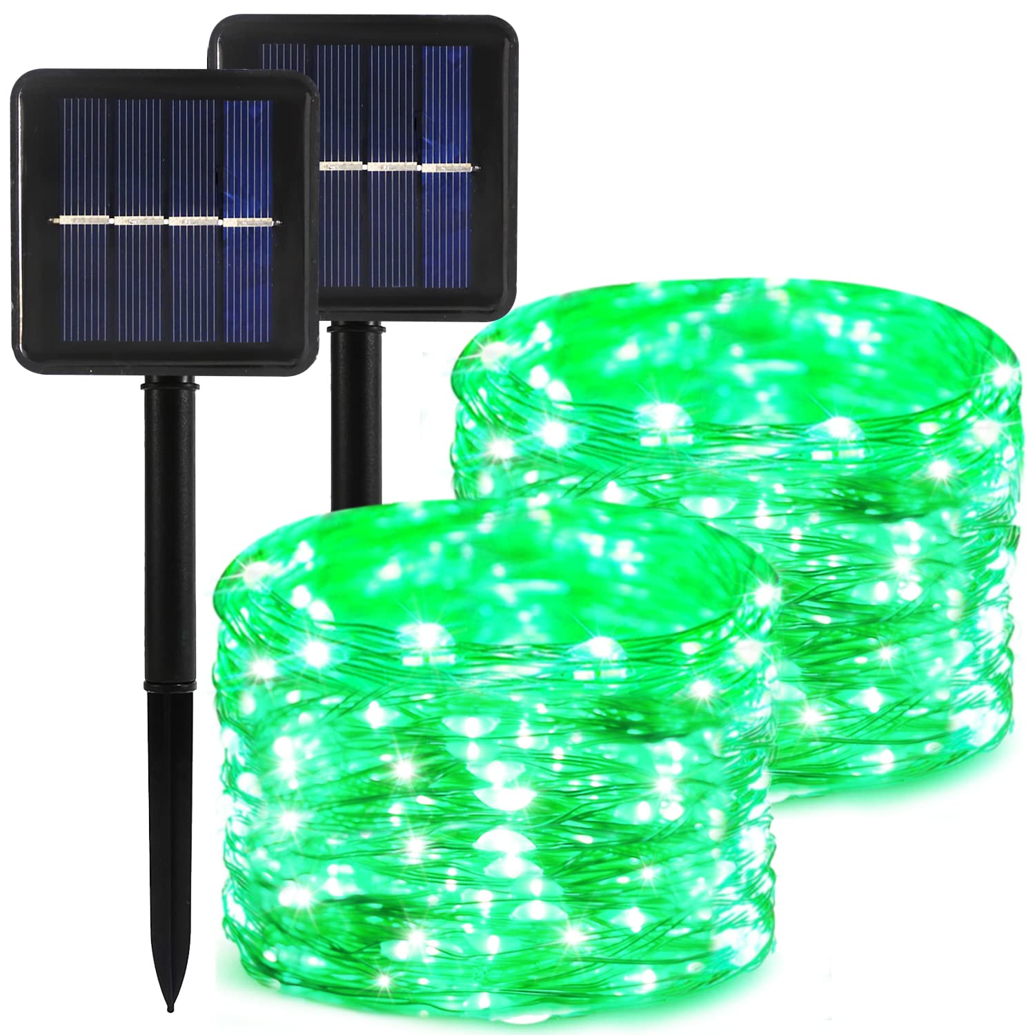 2 Pack 100LED Solar String Lights Outdoor Waterproof - Green Fairy Lights for Christmas Tree, Garden, Yard, Patio, Bedroom & St. Patrick's Day Decor | Perfect for Outdoor Parties, Wedding Decorations & Cozy Backyard Ambiance