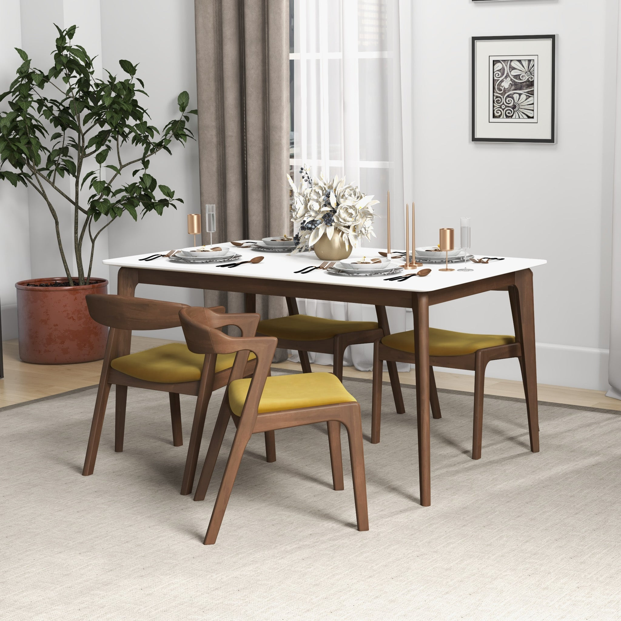 Premium Dakota Dark Yellow Velvet Dining Chairs (Set of 2) - Modern Upholstered Kitchen Chairs for Dining Room, Breakfast Nook, and Home Decor