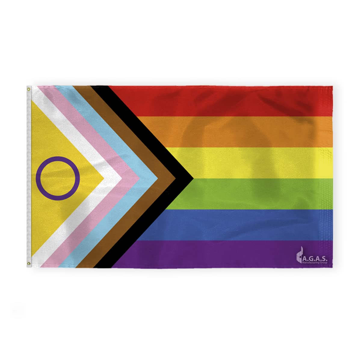 AGAS 6' x 10' Ft Intersex Pride Flag - Vibrant Nylon LGBTQ+ Flag with 6 Stripes, Fade-Resistant & Durable Canvas Header, 2 Metal Grommets - Perfect for Pride Parades, Home Decoration & LGBTQ Events
