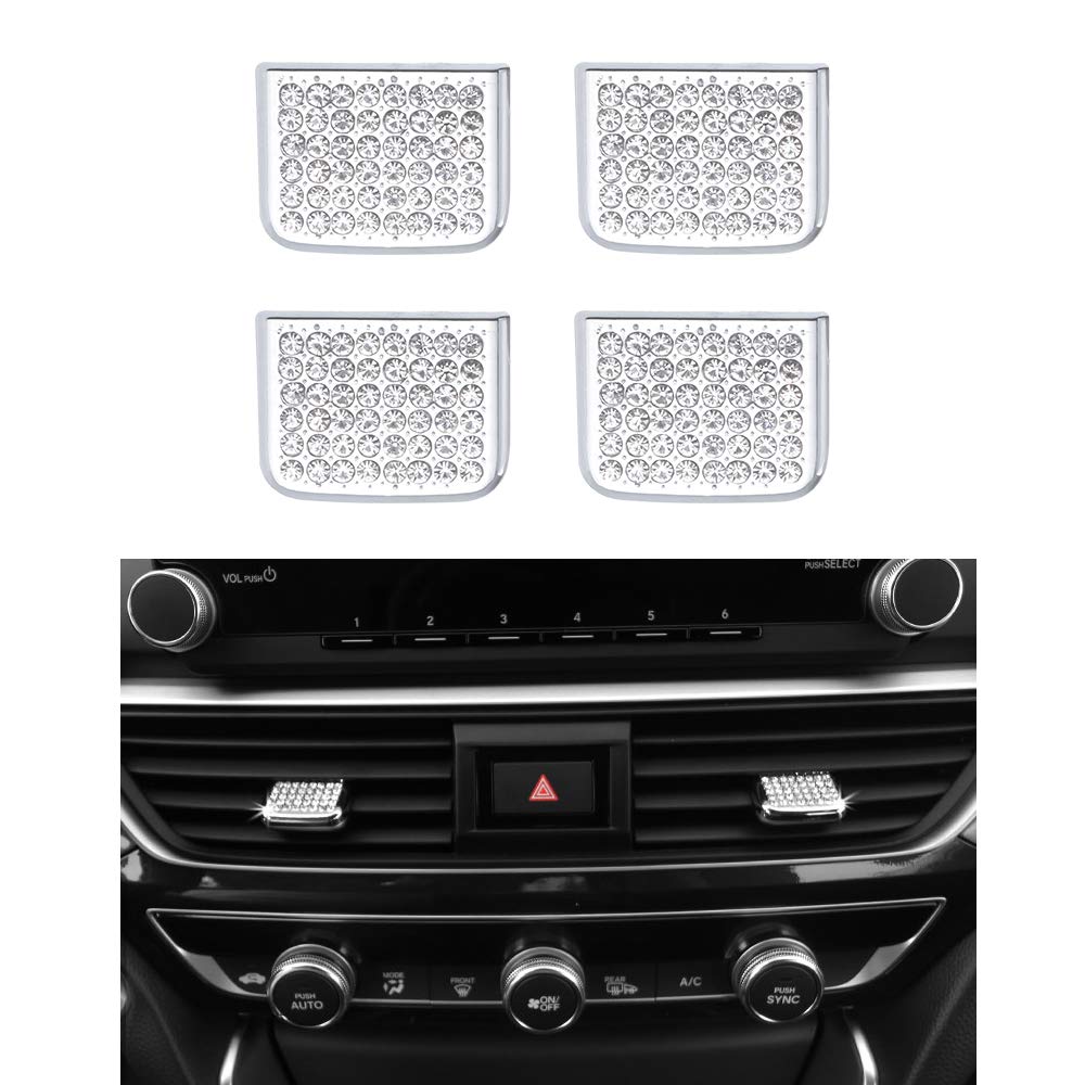 1797 Front Air Vent Outlet Adjustable Paddles Clip Caps for 2018-2022 Honda Accord 10th Gen 1.5T EX/EX-L/LX - Crystal Silver Interior Accessories (4 Pack) | Car Decor & Customization