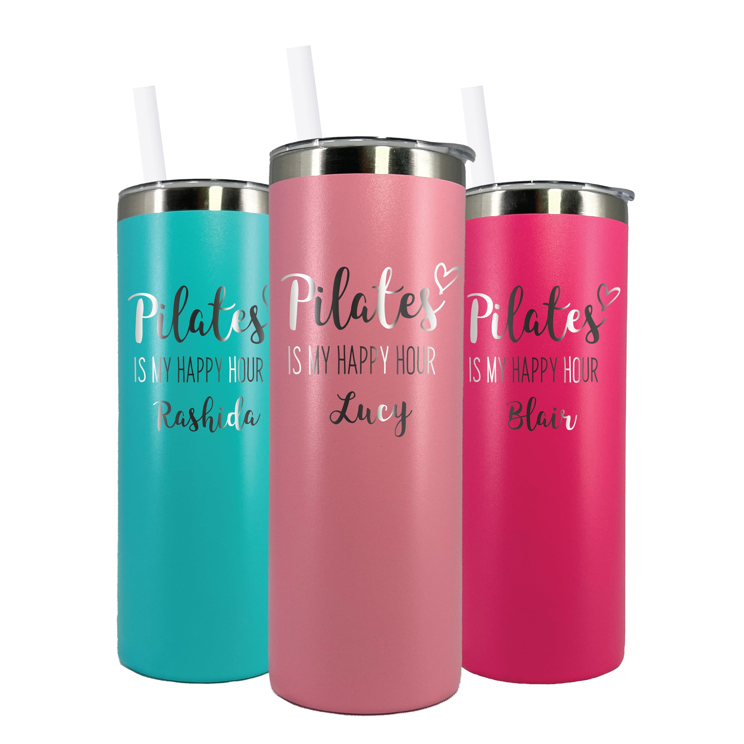 Personalized Pilates Tumbler 20oz - Laser Engraved Stainless Steel Vacuum Insulated Water Bottle with Lid & Straw - Perfect Gift for Pilates Lovers & Instructors - Great for Yoga Studio, Gym Workouts and Fitness Classes