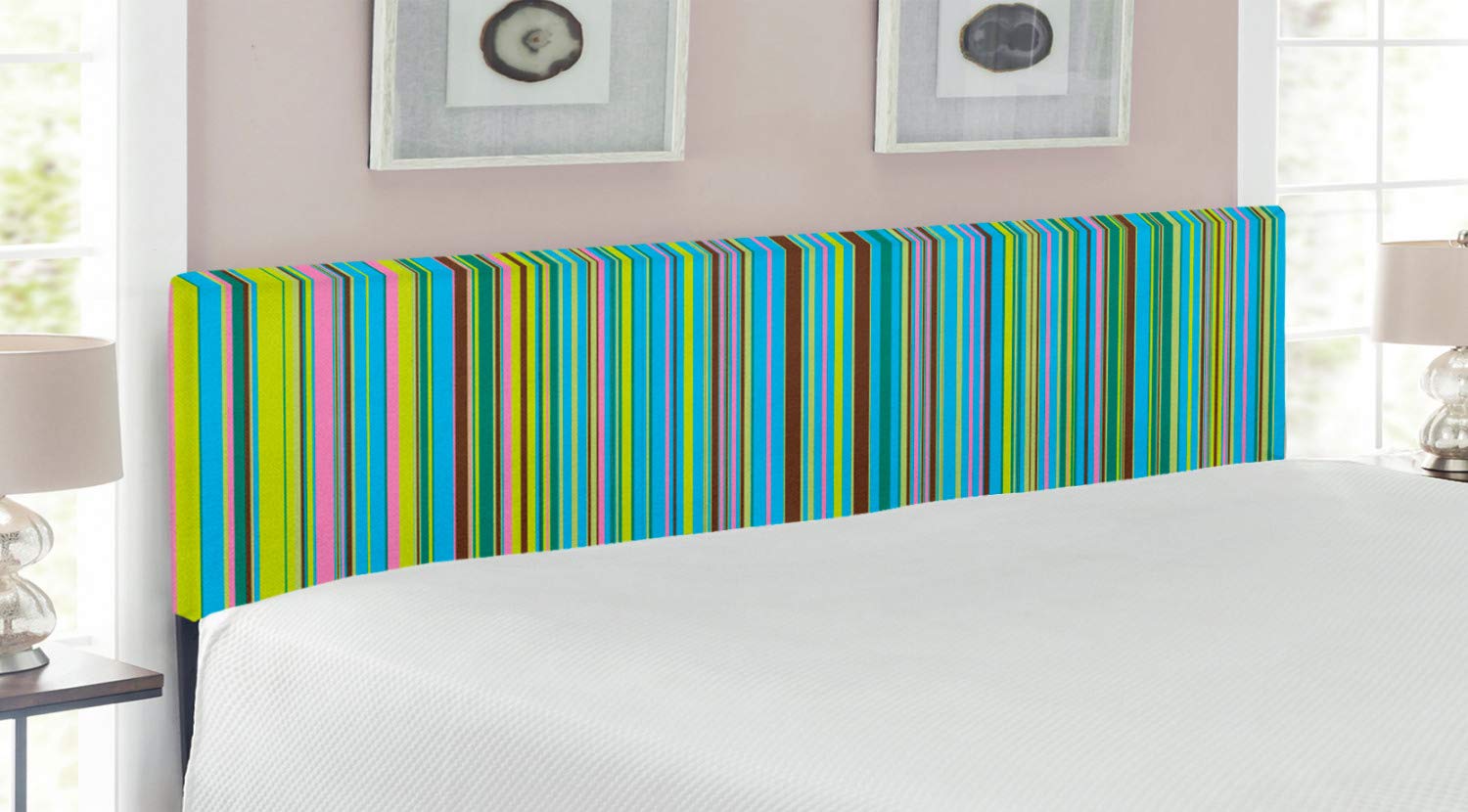 Ambesonne Abstract Upholstered Headboard - Vertical Retro Stripes, Colorful Contrast Bands, Line Art Design - King Size Decorative Metal Bed Headboard with Memory Foam - Perfect for Modern Bedrooms & Guest Rooms