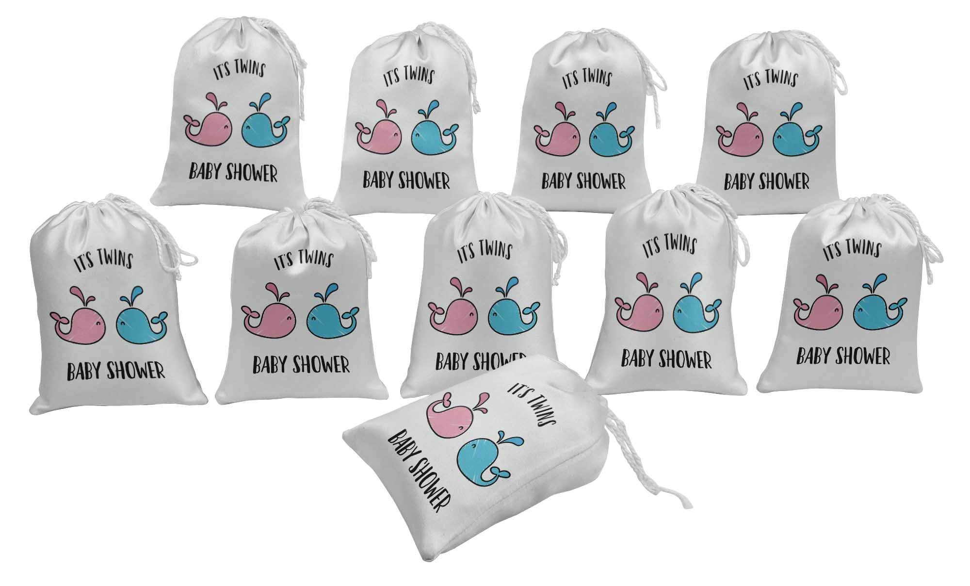White Twins Baby Shower Party Favor Bags - 15 Pack Gender Neutral Gift Pouches for Twin Baby Shower Decorations & Newborn Celebration Favors - Perfect for Baby Showers, Gender Reveals, and Birthday Parties