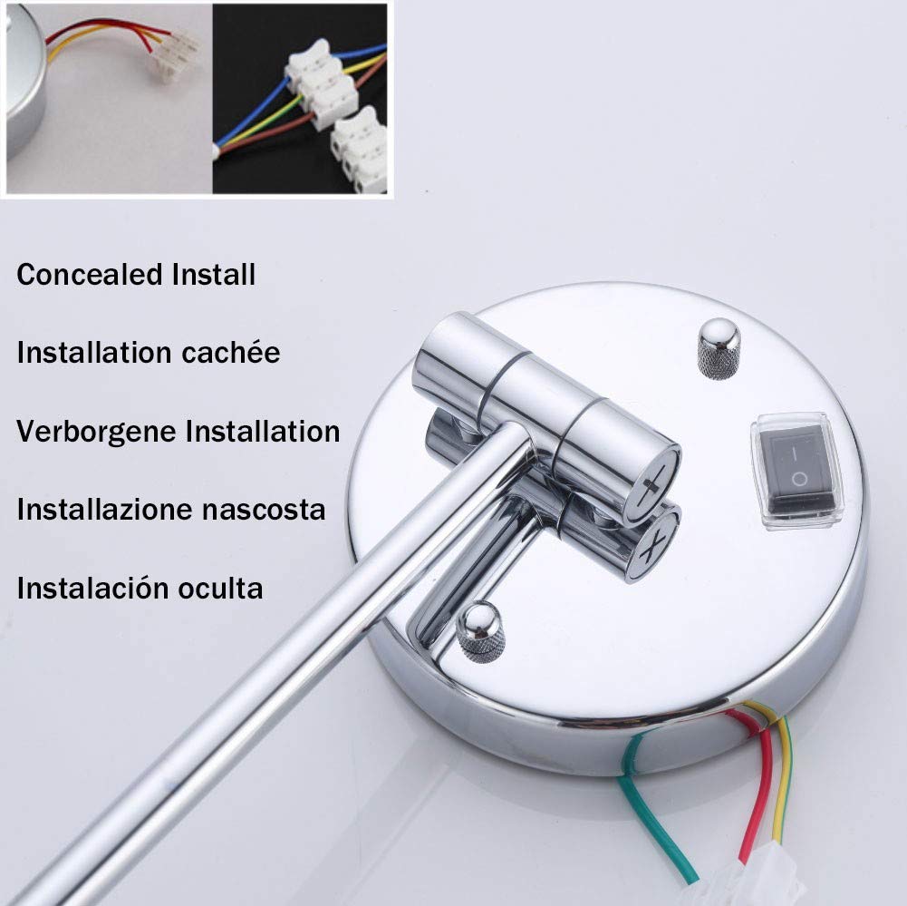 8 Inch LED Illuminated Makeup Mirror with 5X Magnification - 360° Rotating Wall Mounted Vanity Mirror for Bathroom, Shaving & Dressing - Extendable Arm for Concealed Installation (Perfect for Home, Salon & Hotel Use)