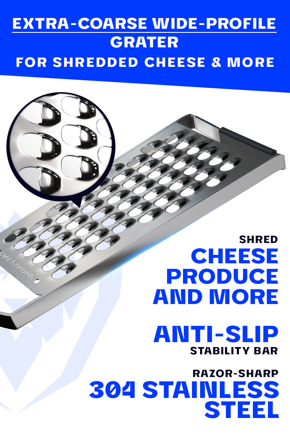 Premium Stainless Steel Wide Cheese Grater - Extra Coarse Shredder for Hard Cheeses | Dalstrong Professional Kitchen Tool | Perfect for Pizza, Pasta & Salad Toppings