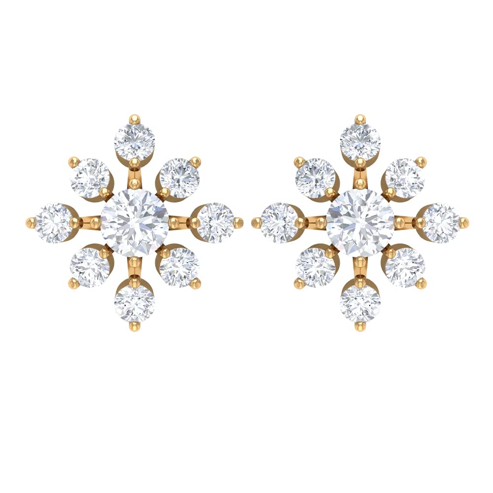 3/4 CT Diamond Floral Stud Earrings for Women - 14K Solid Gold April Birthstone Earrings | Elegant Statement Jewelry for Weddings, Anniversaries & Special Occasions