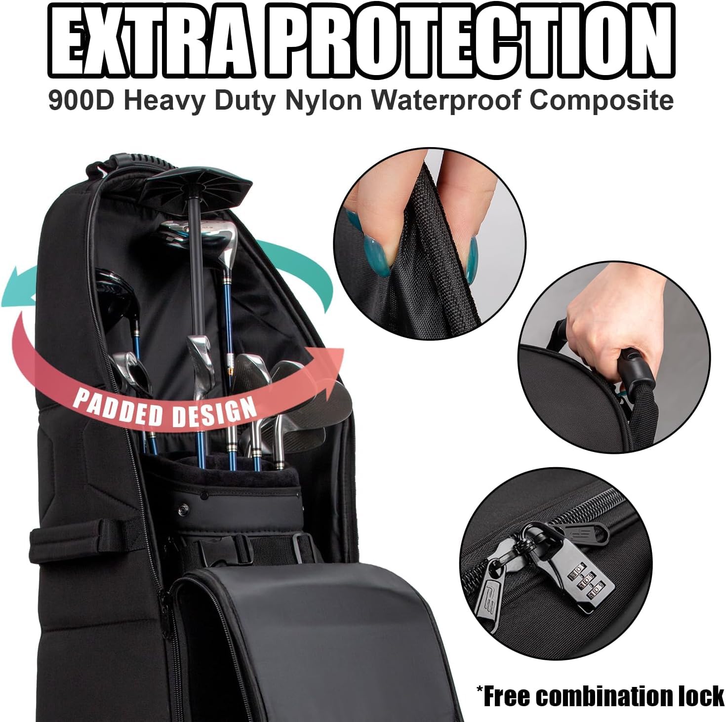 Premium Golf Travel Bags with Universal Wheels for Airlines - Lightweight, Easy to Maneuver & Detachable Shoe Compartment | Durable Zipper for Club Protection | Includes Storage Bag | Perfect for Air Travel & Golf Vacations
