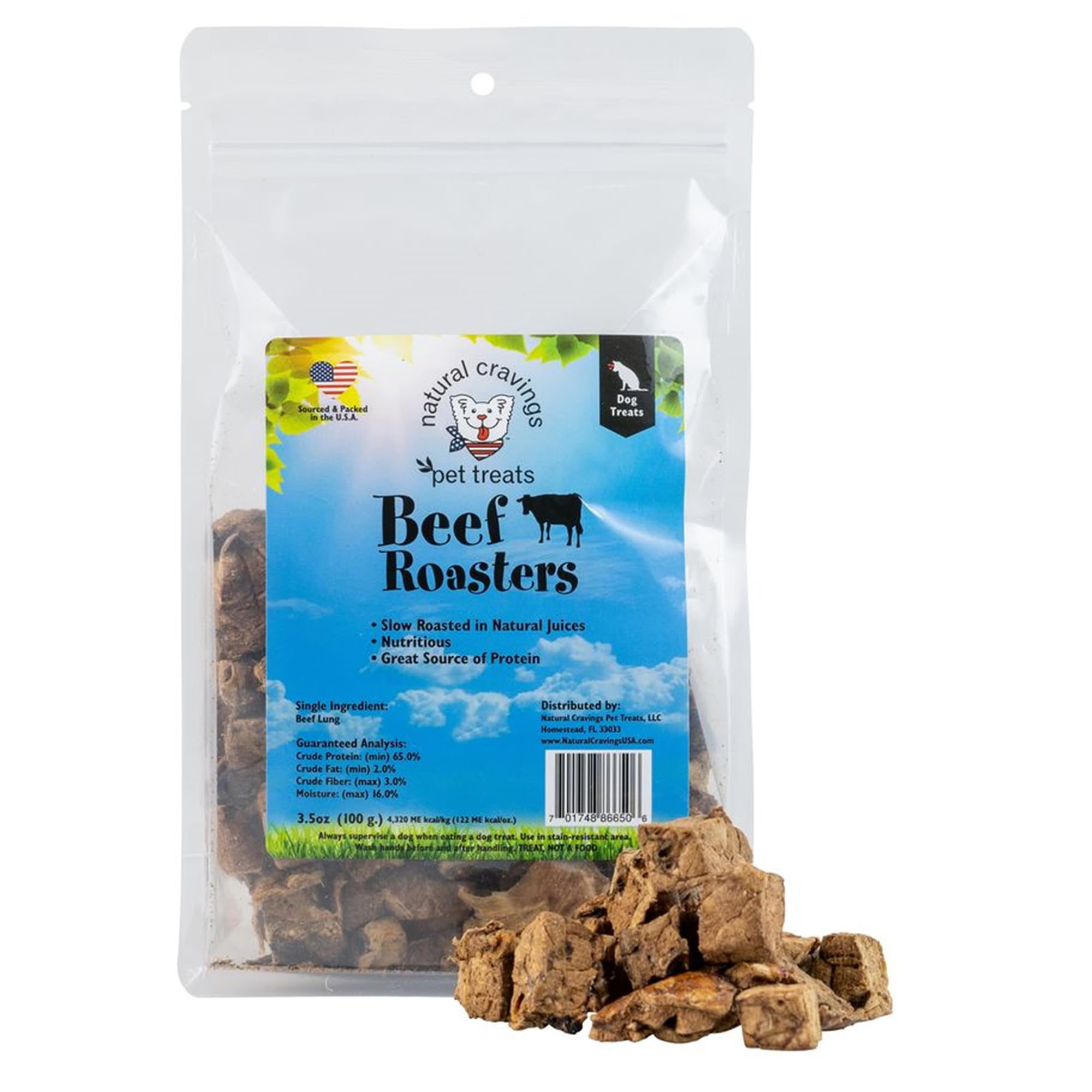 Premium Beef Roaster Bites Dog Chews - 3.5oz Natural Beef Lung Treats for Dogs - High-Protein Training Snacks & Dental Health Chews for Puppies & Adult Dogs - Perfect for Outdoor Adventures & Crate Training