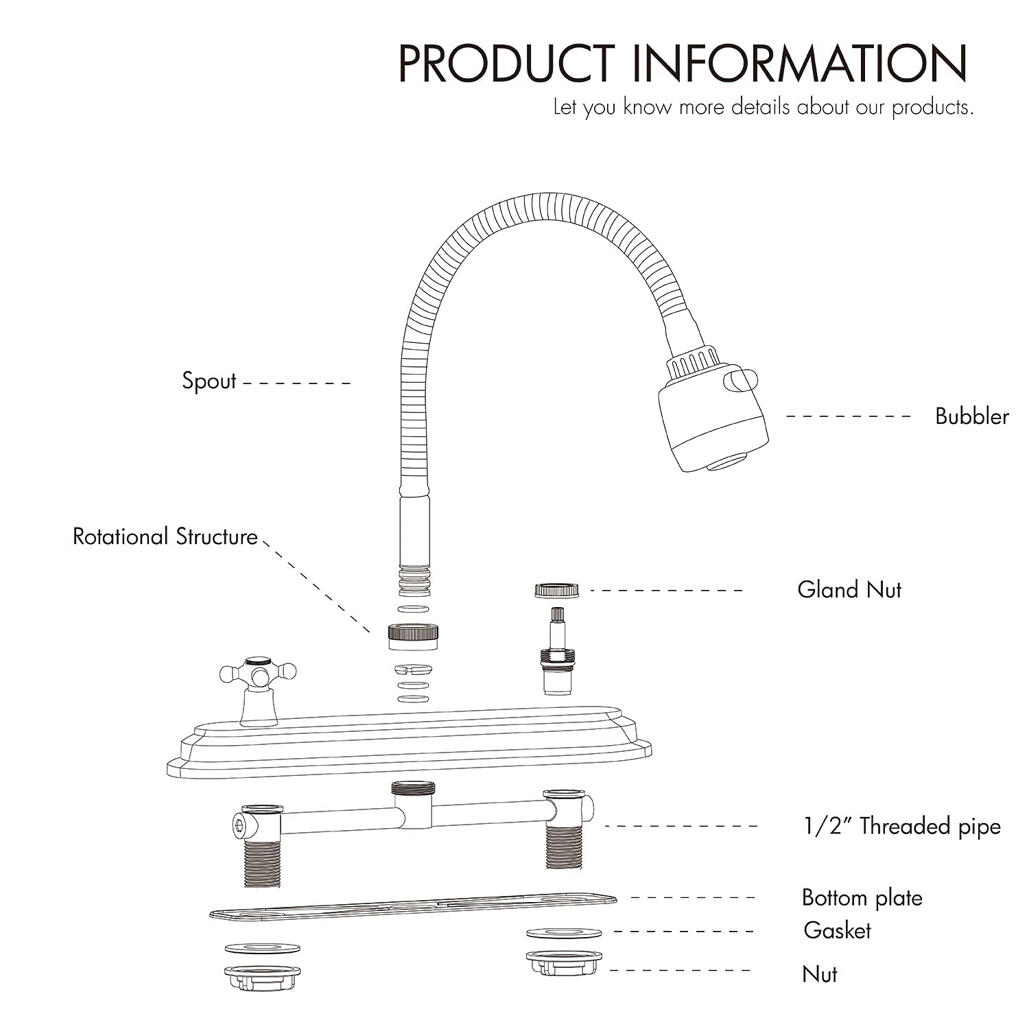 SOLVEX 2 Handle Commercial Kitchen Sink Faucet - High Arc 360° Swivel Stainless Steel 3 Hole Faucet with Flexible Spout, Modern Chrome Finish for Home & Restaurant Use (Model SP-80202) | Perfect for Washing Dishes, Food Prep & Heavy-Duty Cleaning