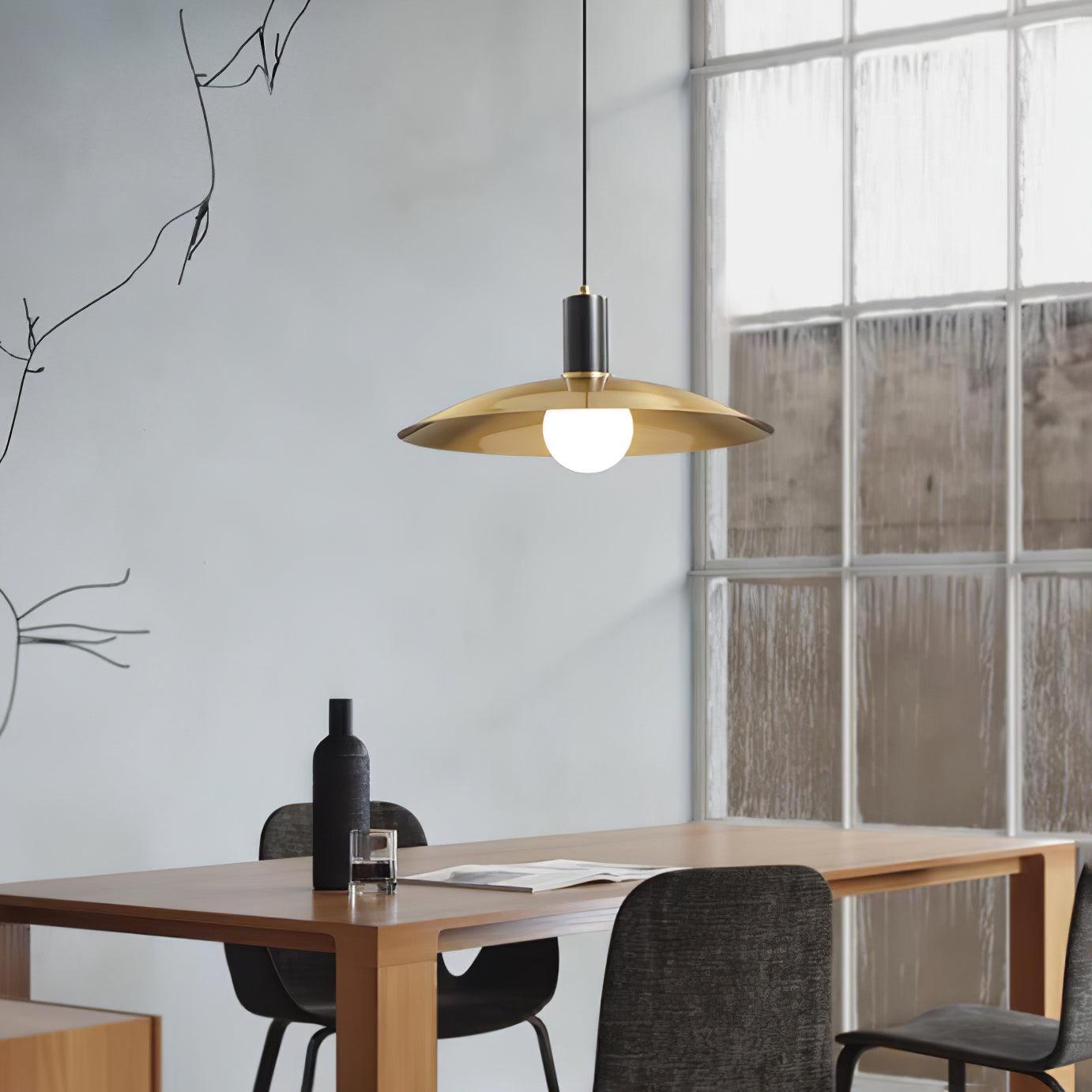 Vintage Brass Flared Pendant Light - Industrial Style Ceiling Hanging Lamp for Dining Room, Kitchen Island & Bedroom Lighting