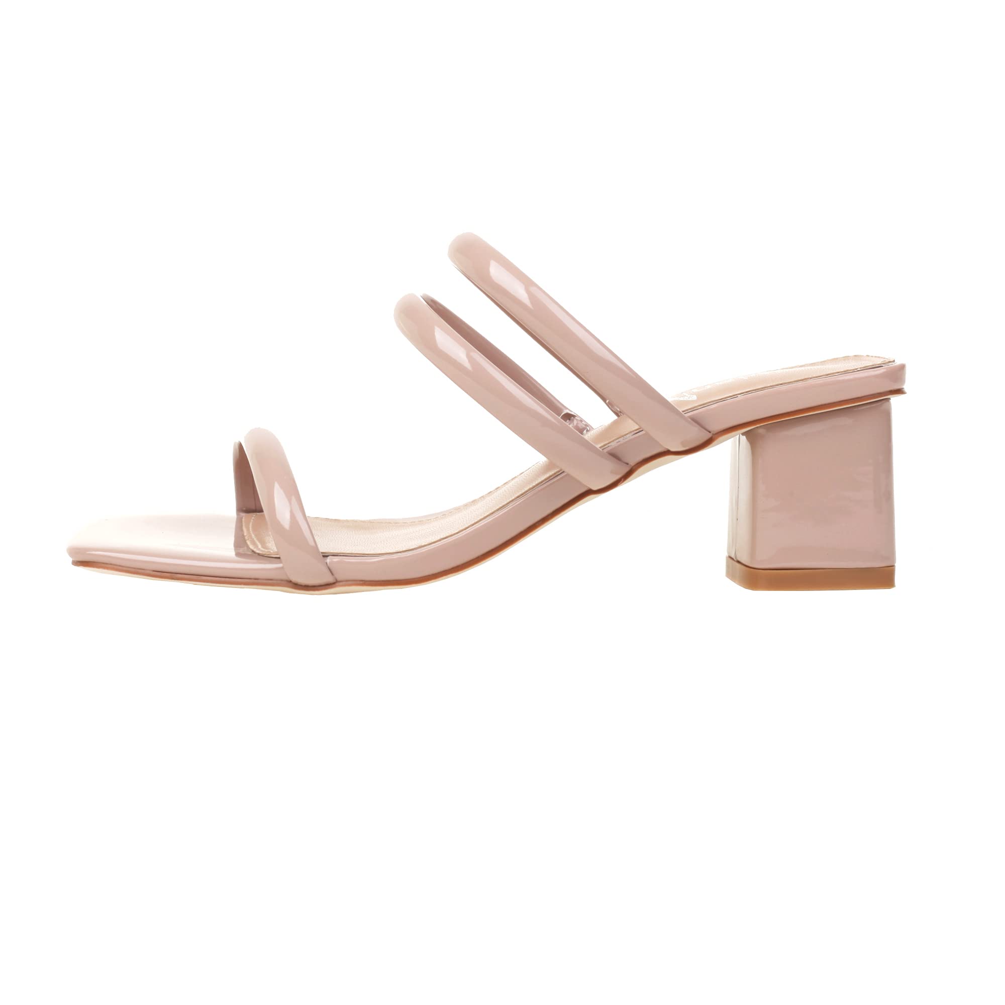 Vivianly Women's Strappy Chunky Heel Sandals - 3-Strap Slip-On Square Toe High Heels for Party, Wedding & Evening Wear | Comfortable Dress Shoes for Women