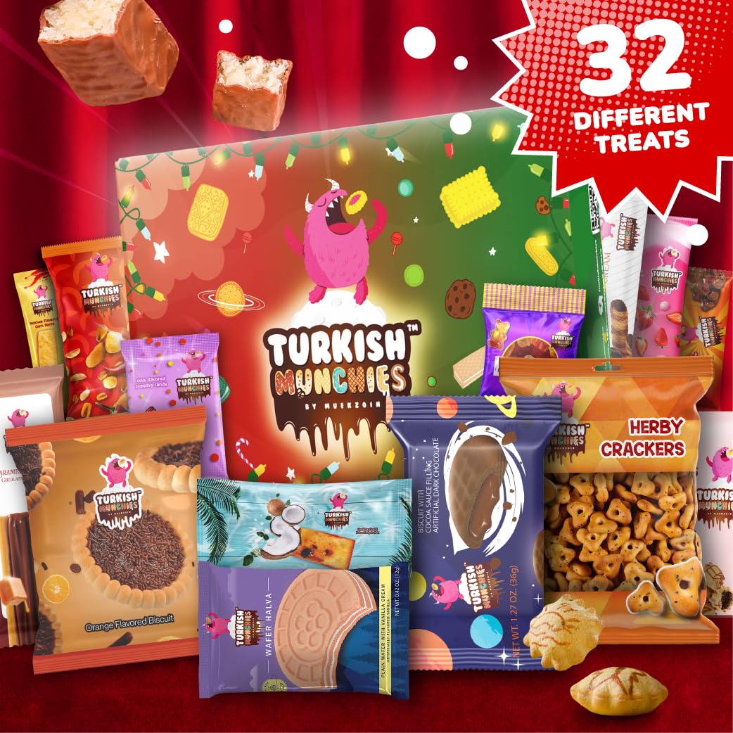 Premium International Snack Box - 32 Full-Size Exotic Snacks from Turkey & Worldwide | Unique Gourmet Candy & Food Gift Set | Perfect for Office Treats, Birthday Gifts & Cultural Food Exploration