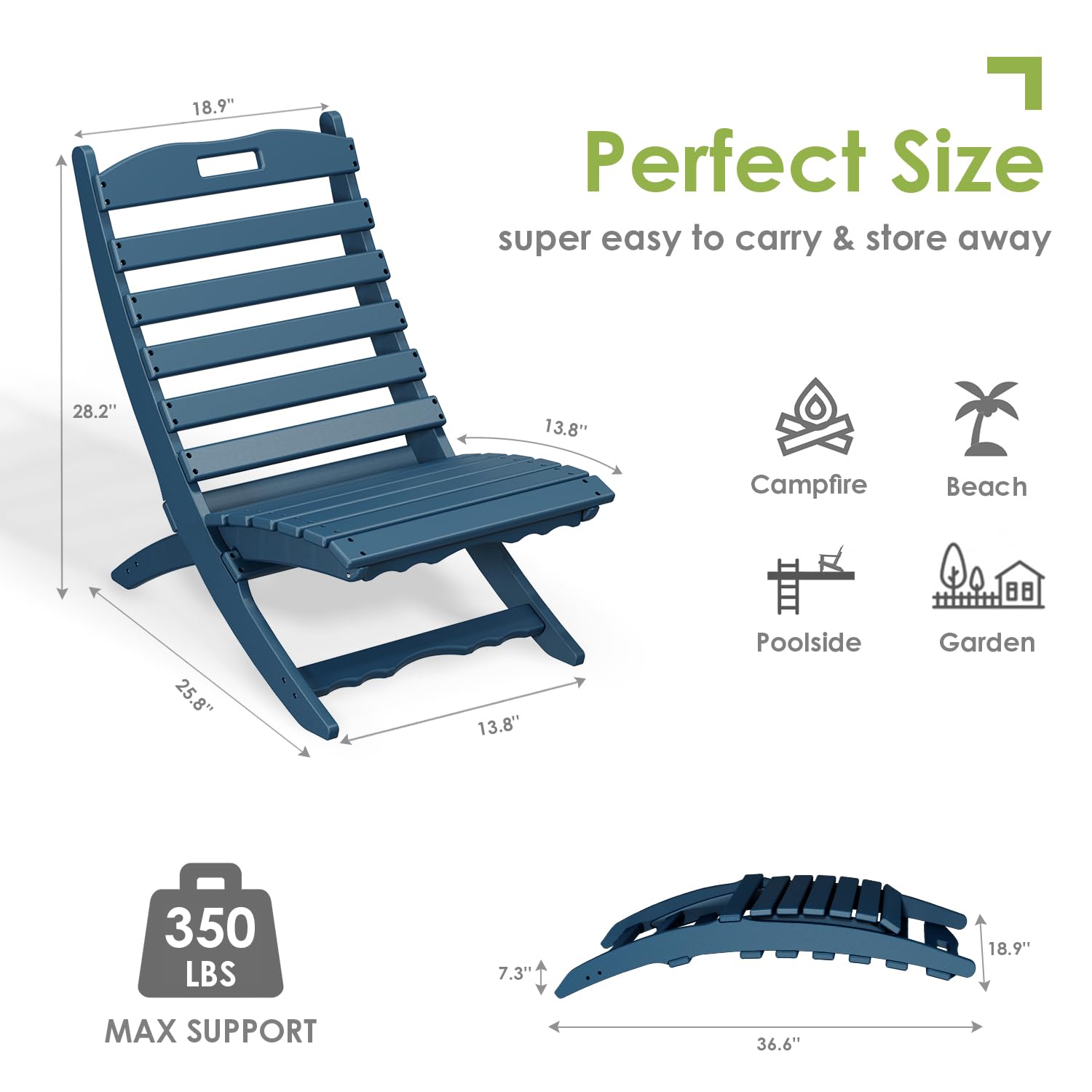 4-Pack Folding Xavier Chairs | Wave Design Portable Adirondack Chairs | HDPE Plastic All-Weather Outdoor Chairs | Blue Fire Pit Seating for Beach, Poolside, Deck, Garden, Patio & Fishing Trips | Durable & Lightweight for Camping, Backyard BBQs and Outdoor Relaxation