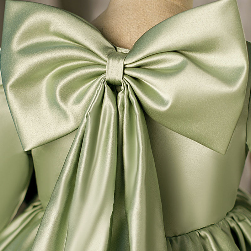 Toddler Girl's Green Princess Dress with Big Bow - Perfect for Prom, Communion & Special Occasions
