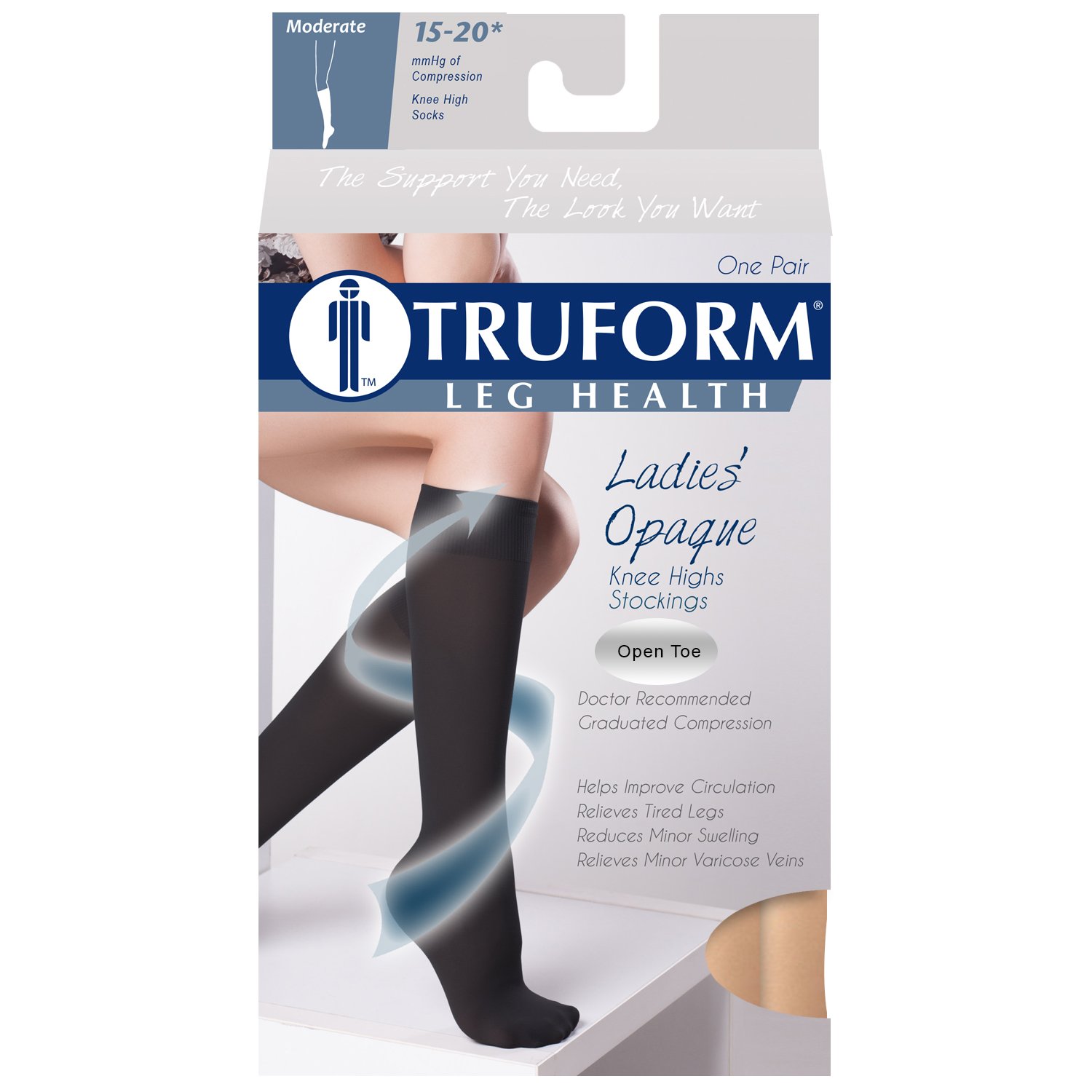 Truform Women's 15-20 mmHg Knee High Open Toe Compression Stockings - Opaque Beige Medium - Ideal for Travel, Pregnancy & Varicose Vein Relief