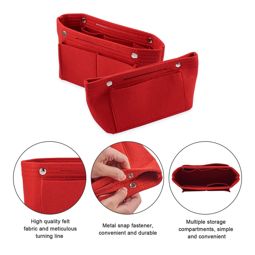Beadthoven Felt Purse Organizer Insert - Tote Bag Organizer with Buttons for Handbags, Cosmetic Storage & Travel Accessories (Red) | Perfect for Office, Travel & Everyday Use