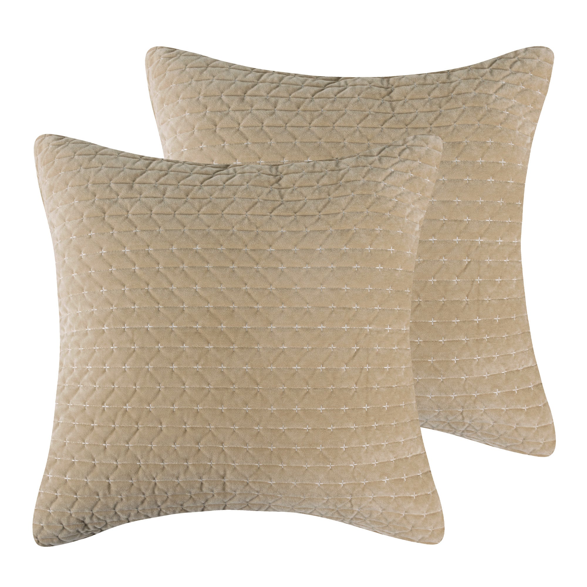 Luxury Velvet Stitch Euro Sham Pillow Covers - Set of 2, Soft Decorative Bedroom Pillowcases for Sofa, Couch & Bed - Elegant Home Decor Accessories