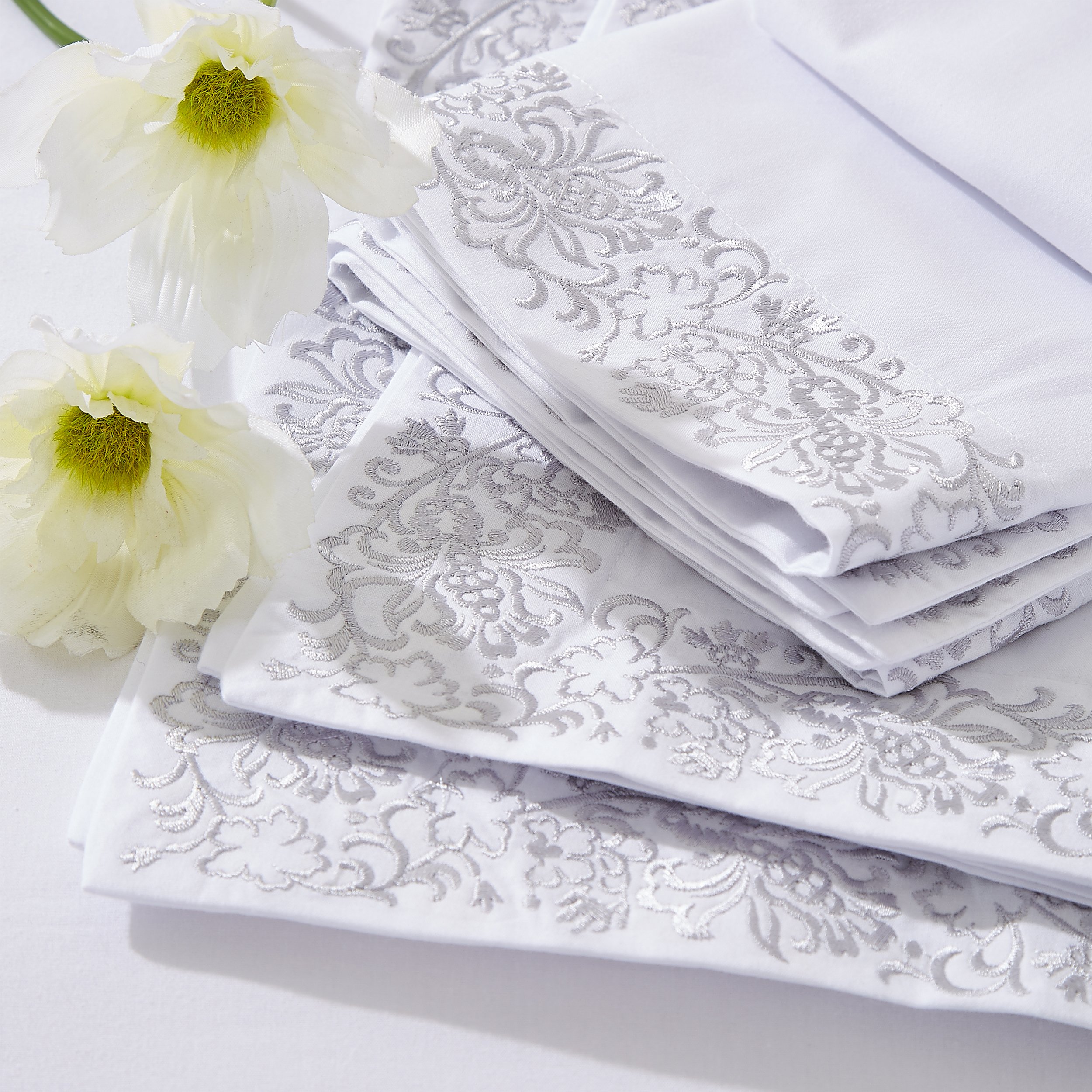 Premium Embroidered Cotton Duvet Cover Set - Soft Luxury Bedding with Button Closure - 1 Duvet Cover + 2 Pillow Shams - Moonlawn Collection - Elegant White Full/Queen Size - Perfect for Master Bedroom, Guest Room & Hotel Style Decor