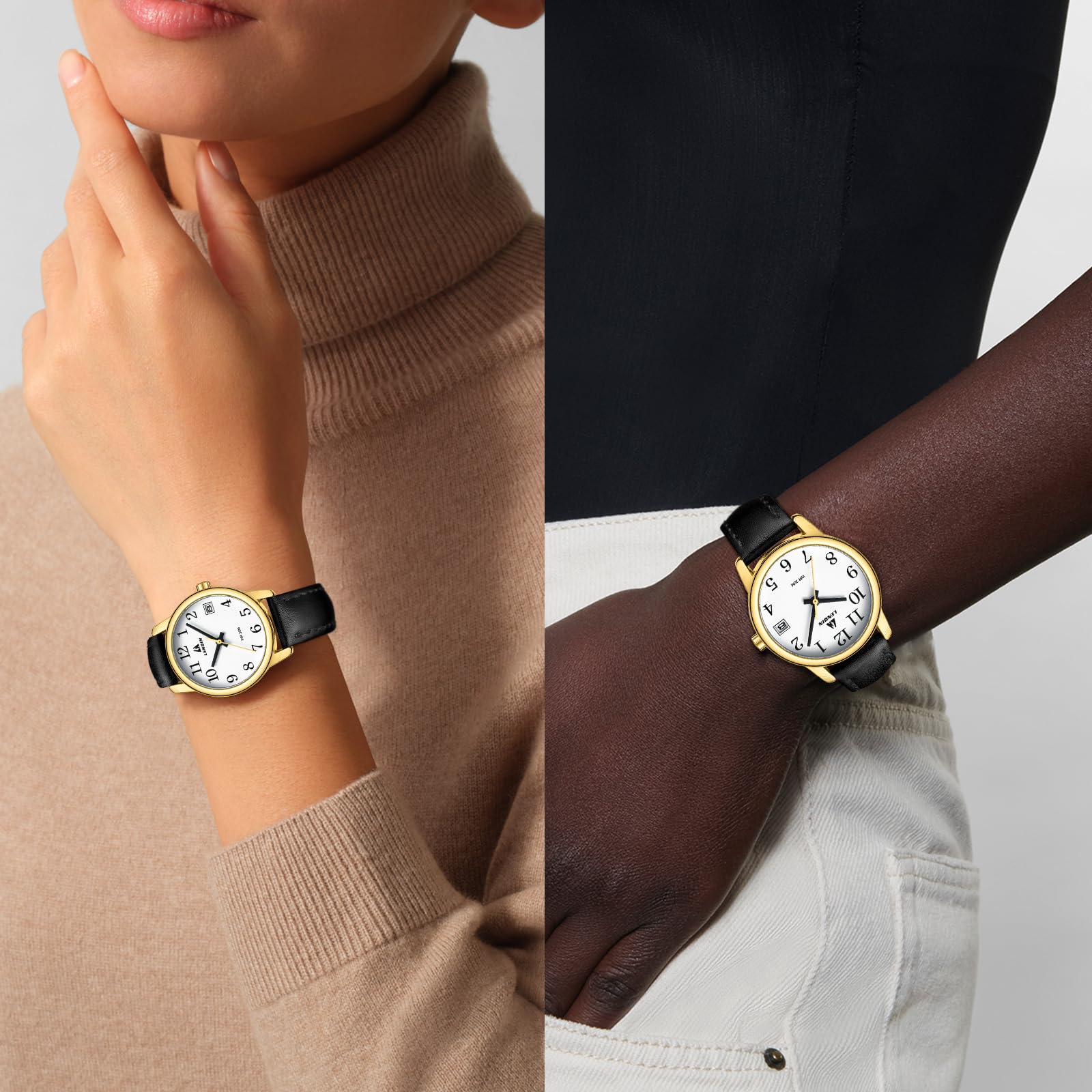 LENQIN Women's Analog Quartz Watch - Waterproof Ladies Wristwatch with Genuine Leather Strap & Luminous Easy-Read Dial | Perfect for Office, Casual Wear & Everyday Use