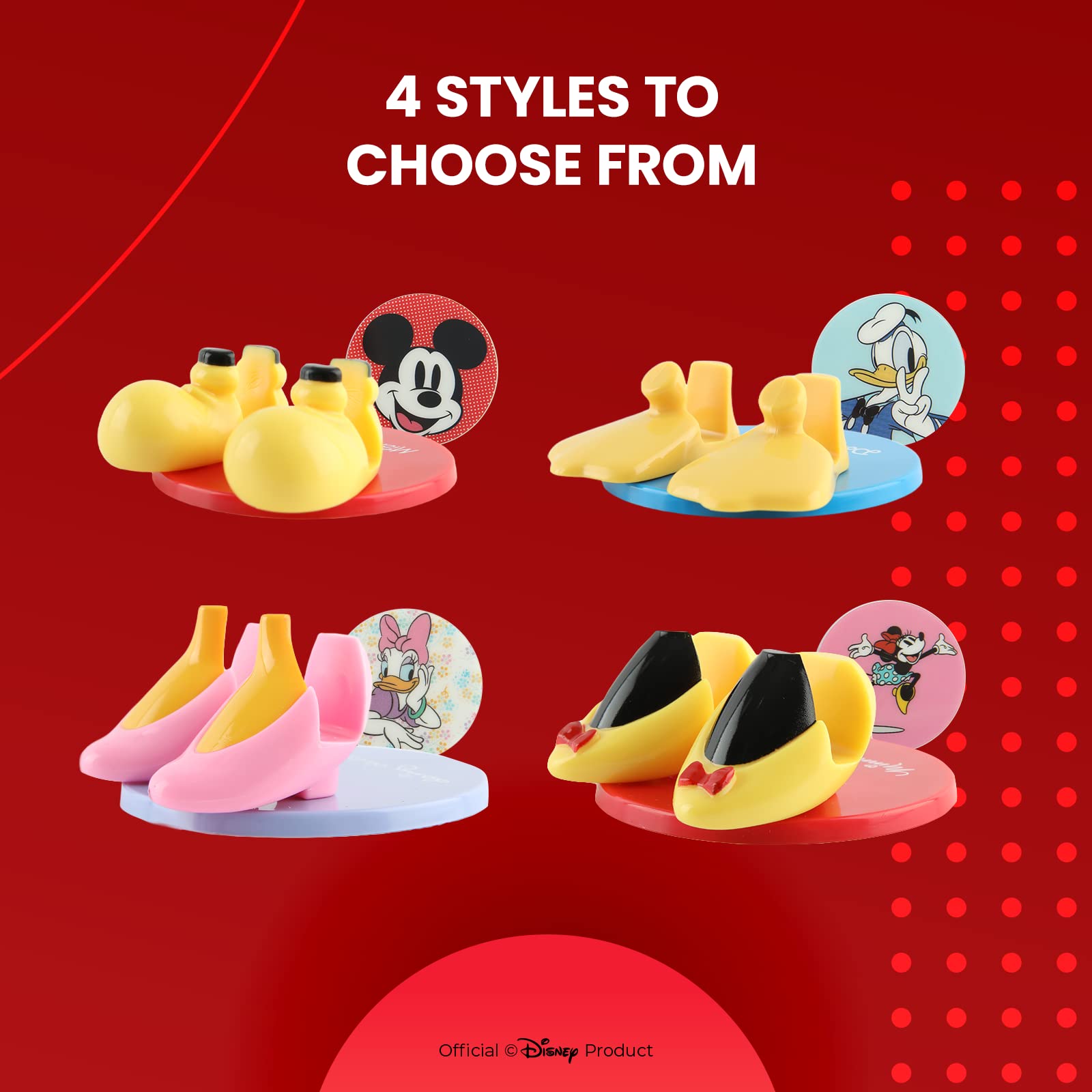 Disney Mickey Mouse Feet Phone Stand with Bonus Decal Sticker - Universal Cell Phone Holder for Desk, Home & Office - Compatible with iPhone, Android & All Smartphones - Red - Perfect for Watching Videos, Video Calls & Hands-Free Browsing
