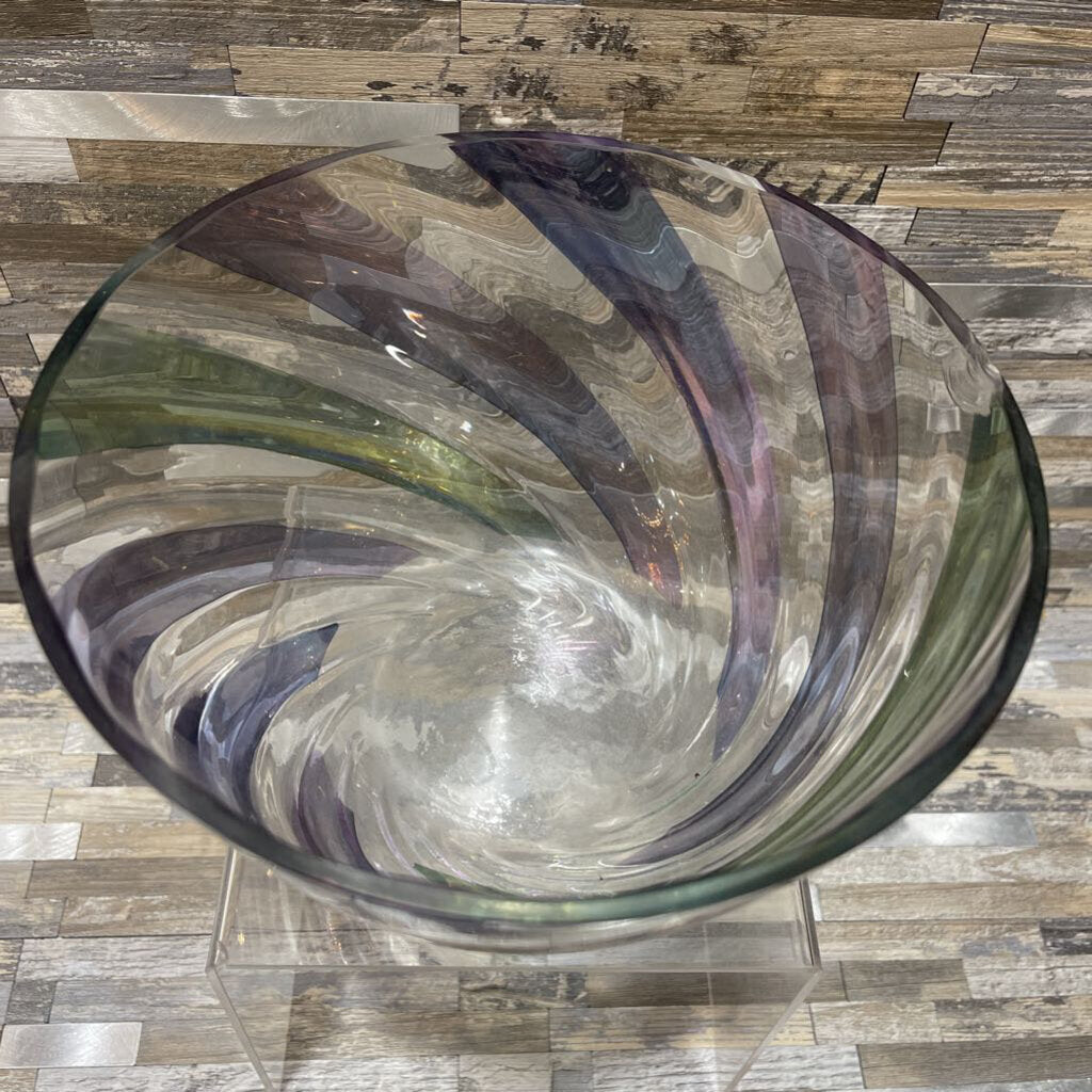 Bohemian Iridescent Stripe Swirl Glass Bowl - 8