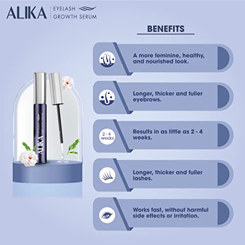 ALIKA Natural Cruelty-Free Eyelash Growth Serum with Rydensyl & Peptides - Lengthen & Thicken Lashes Fast | Vegan, Safe Formula for Luscious Eyelashes & Eyebrows | Perfect for Nighttime Lash Care & Special Occasions [5ML]