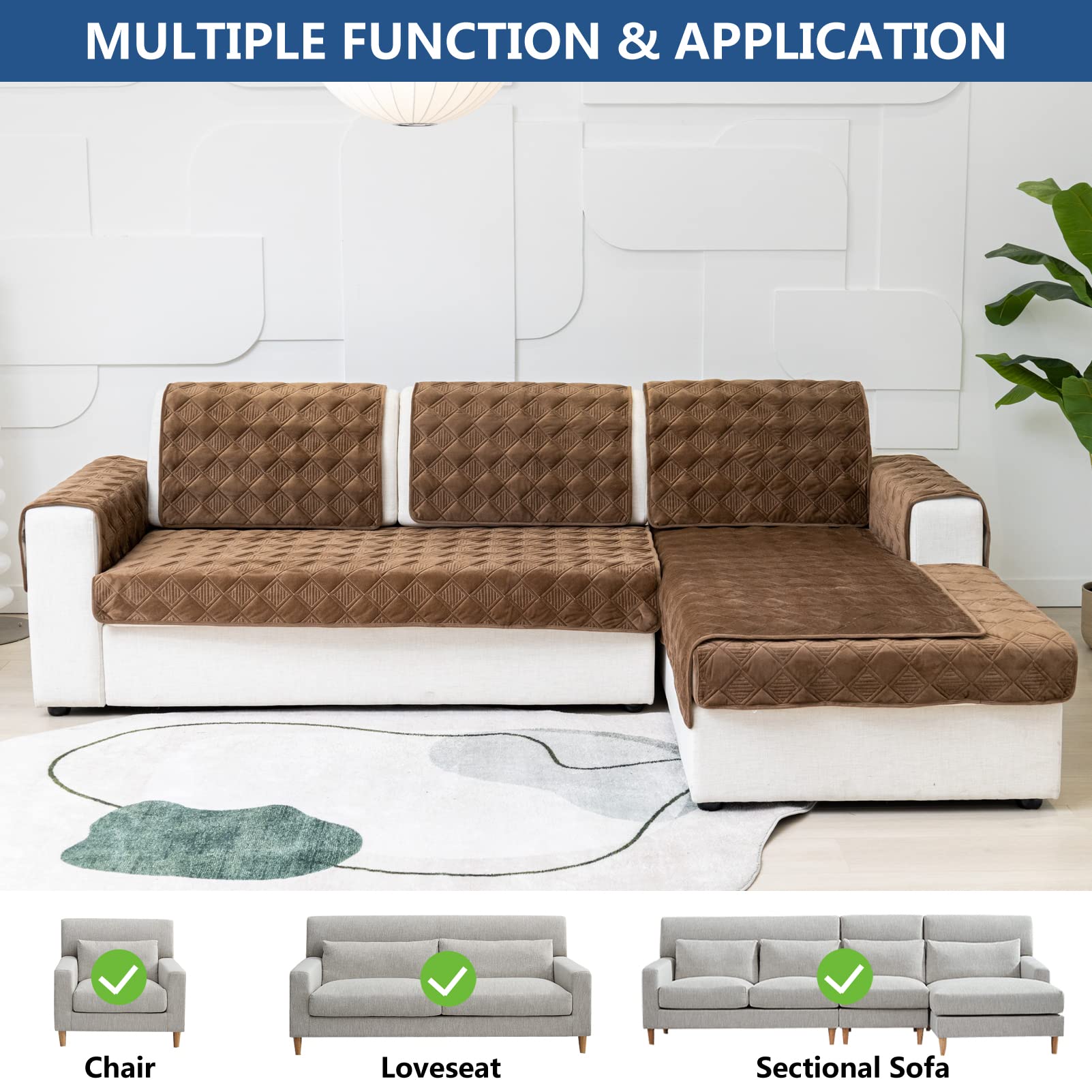 L-Shaped Sectional Sofa Slipcover - Light Brown Furniture Protector (36x82 Inches) for Pets, Dogs & Cats - Perfect for Living Room, Family Room & Home Theater - 3 Cushion Couch & Loveseat Cover (1 Piece)