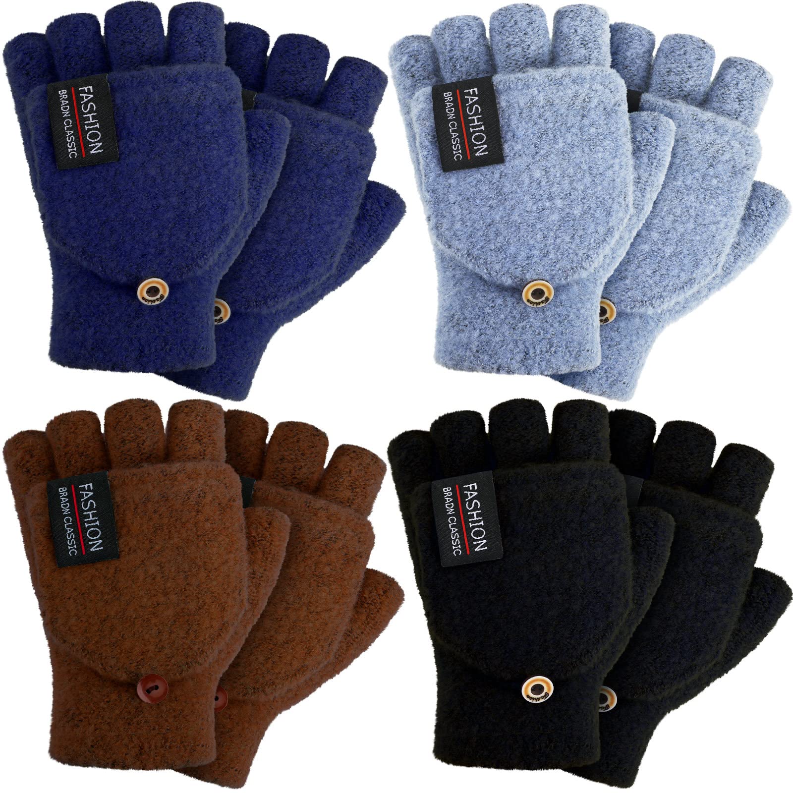 SATINIOR 4 Pairs Winter Fingerless Gloves with Convertible Mittens - Warm Knitted Gloves for Women & Men - Perfect for Outdoor Activities, Running, Hiking & Cold Weather