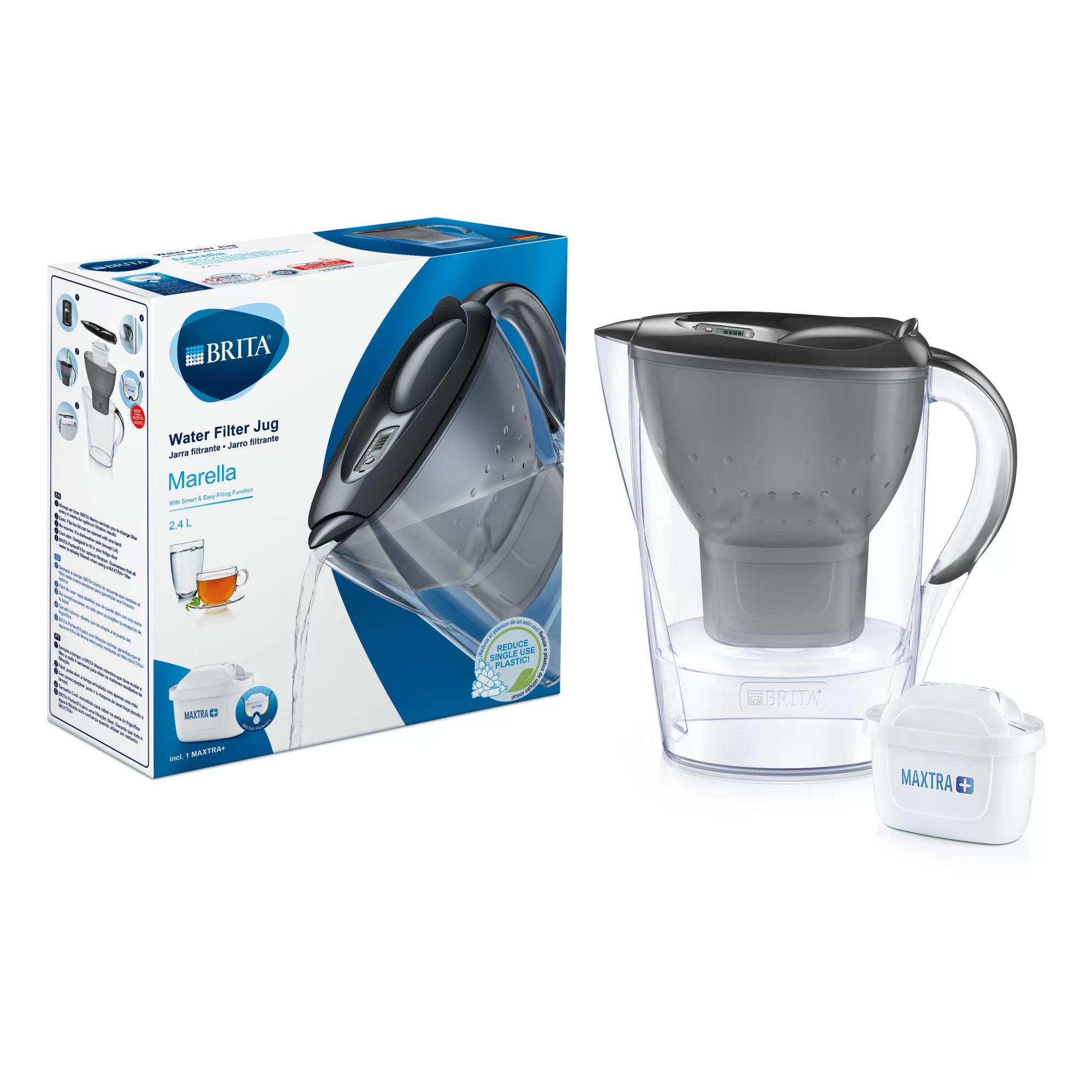 BRITA Marella Cool Graphite Max Water Filter Pitcher - 10 Cup BPA-Free Water Jug for Refrigerator - Perfect for Home, Office & Outdoor Use