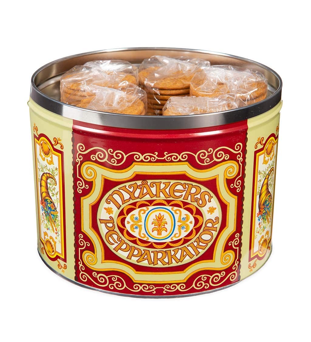 Nyåkers Pepparkakor Swedish Ginger Snaps Cookies - Vegan, Dairy-Free, Gourmet Holiday Snacks in Large Red Tin (26.45oz) - Perfect for Christmas Gifts, Tea Time & Family Gatherings