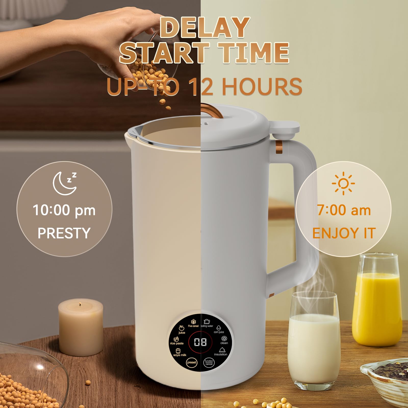 34oz Nut Milk Maker Machine - Automatic Almond, Oat, Coconut & Soy Milk Maker with 12H Timer, Self-Cleaning & Keep Warm Function | Perfect for Vegan, Dairy-Free & Plant-Based Milk Lovers at Home or Cafe