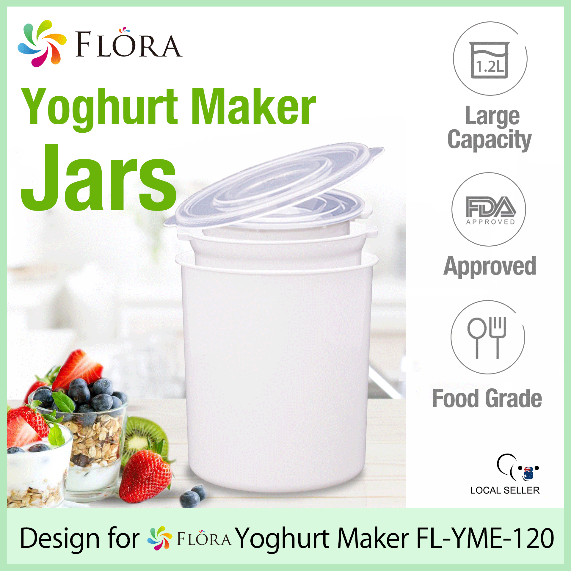 Premium Flora Yogurt Maker Jar - BPA-Free Homemade Greek Yogurt, Natto & Rice Wine Fermenter - Food Safe Glass Container for Healthy Probiotic Snacks & DIY Fermentation