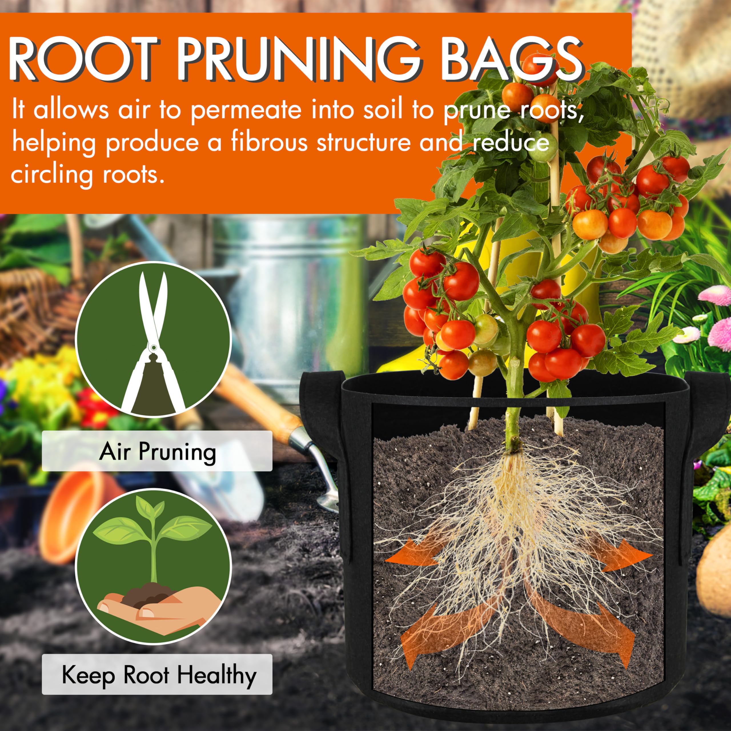 **Gardzen 20-Pack 5 Gallon Grow Bags - Breathable Fabric Plant Pots with Sturdy Handles for Vegetables, Herbs, and Flowers - Ideal for Indoor & Outdoor Gardening**