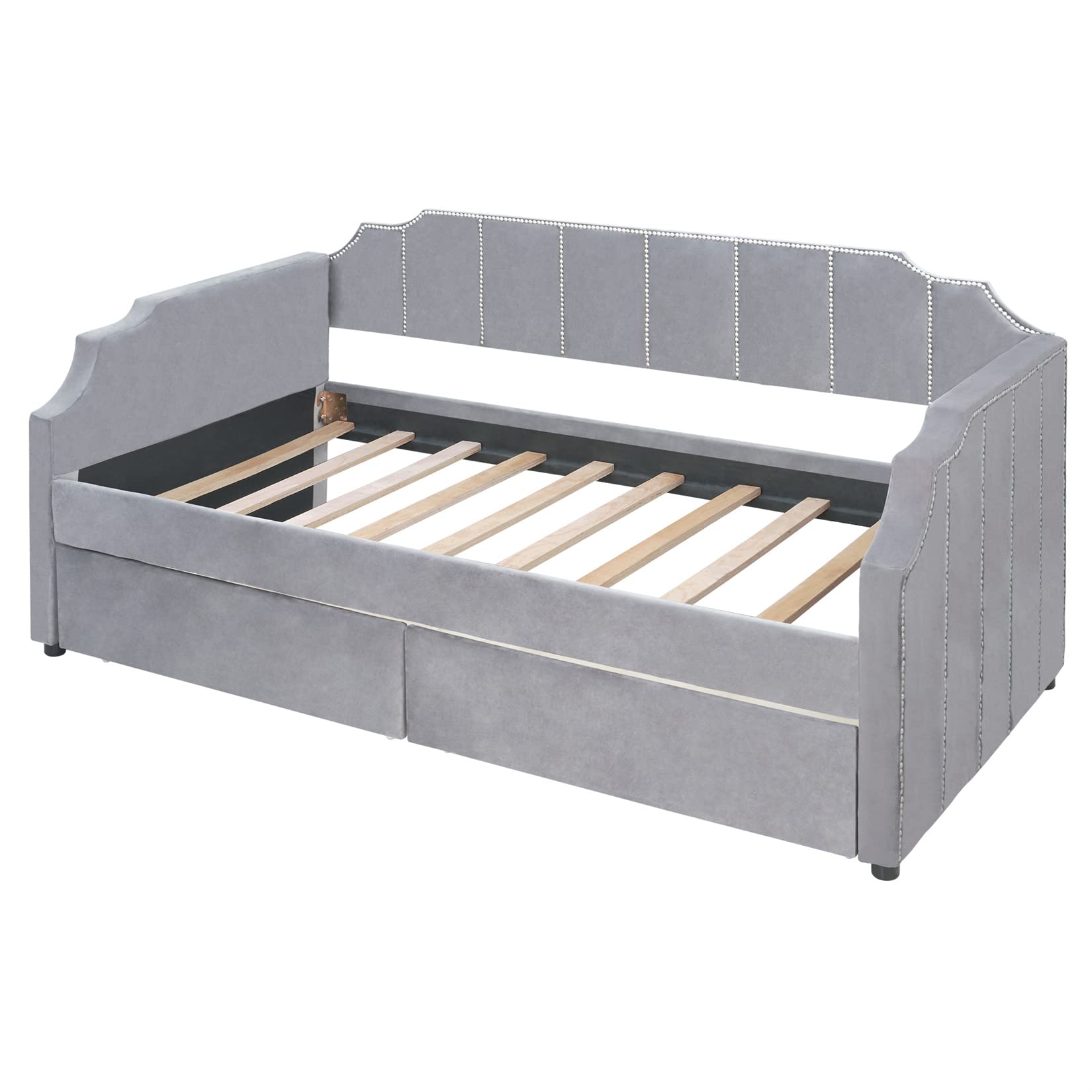 Twin Upholstered Daybed with Storage Drawers - Gray Velvet Sofa Bed for Living Room, Bedroom & Guest Room | Space-Saving Multi-Functional Furniture for Small Apartments & Home Offices