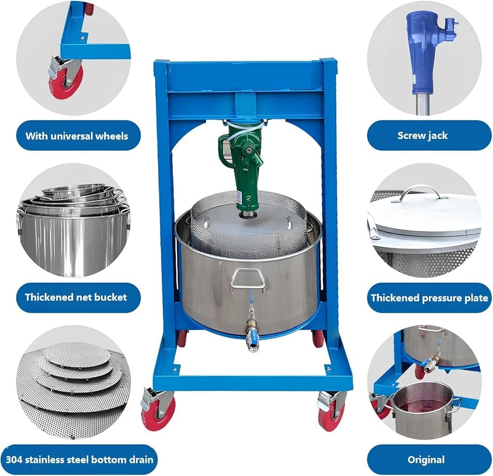 2.1 Gallon (8L) Hydraulic Fruit Press - 2 Ton Stainless Steel Apple Grape Wine Cider Juice Press for Home Brewing & Winemaking