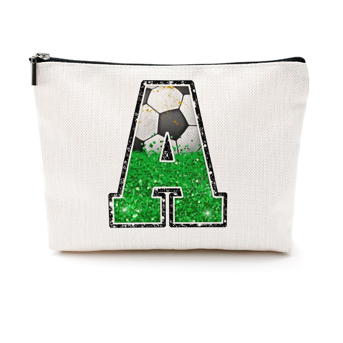 Personalized Monogrammed Soccer Makeup Bag - Custom Letter A-Z Cosmetic Pouch for Women, Girls, Soccer Players & Coaches - Perfect Soccer Gift for Birthday, Graduation, Game Day & Travel Accessories