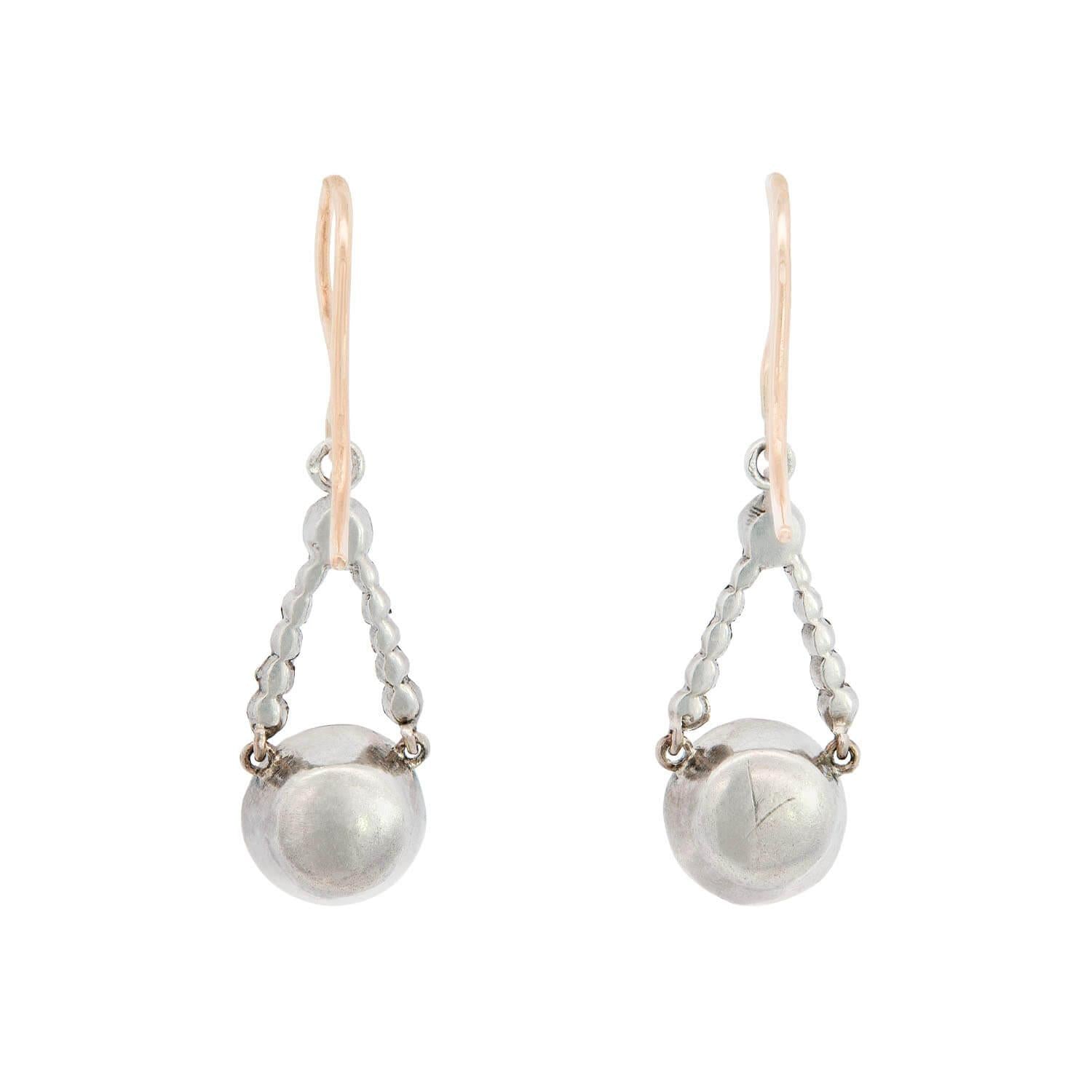 Antique Edwardian 9K Gold & Sterling Silver Paste Dangle Earrings - Vintage Jewelry for Weddings, Parties & Special Occasions