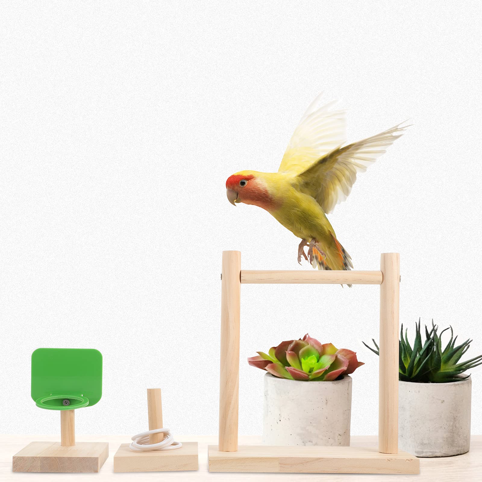 8pcs Parrot Training Toys Set - Mini Bird Basketball, Wooden Perch Stand, Rattan Chew Ball for Small Birds - Perfect for Playtime, Exercise & Mental Stimulation