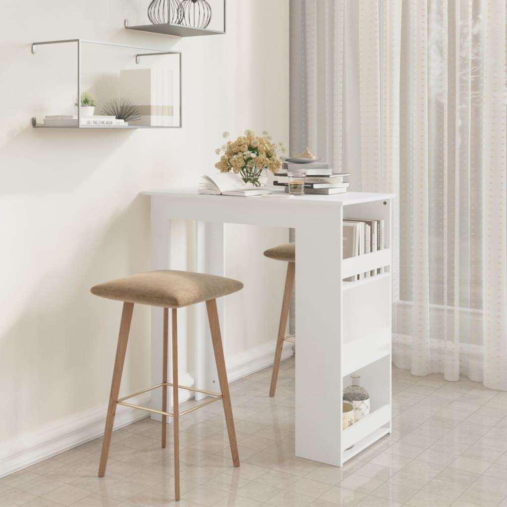 vidaXL White Bar Table with Storage Rack - Space-Saving Kitchen & Dining Solution - Durable Engineered Wood Modern Design - Perfect for Small Apartments, Breakfast Nooks & Entertaining Guests