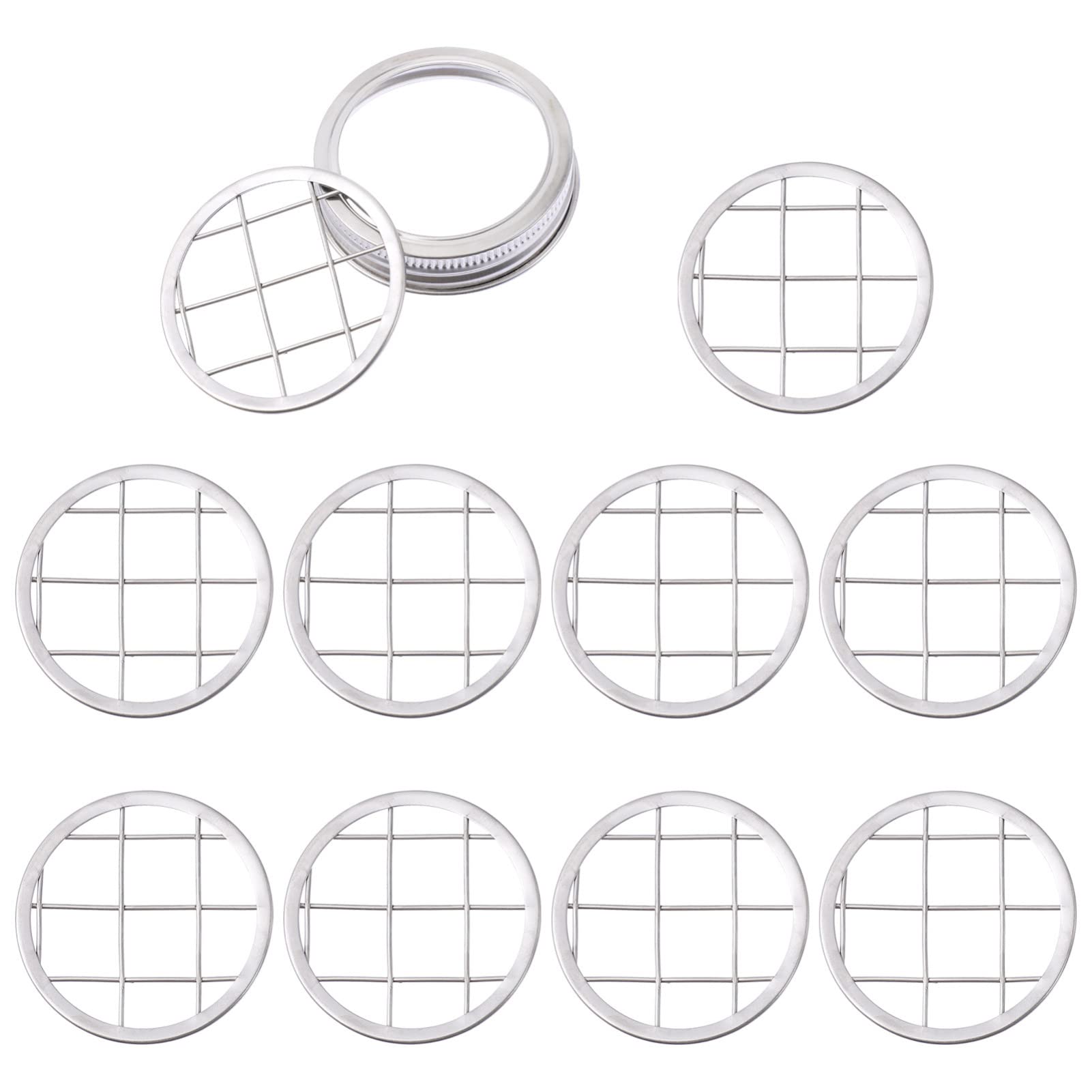 Stainless Steel Mason Jar Lid Insert - Metal Flower Frog Grid Organizer with 1 Cover & 10 Illustration Pieces - Perfect for Canning, Floral Arrangements & DIY Crafts - Cabilock Brand