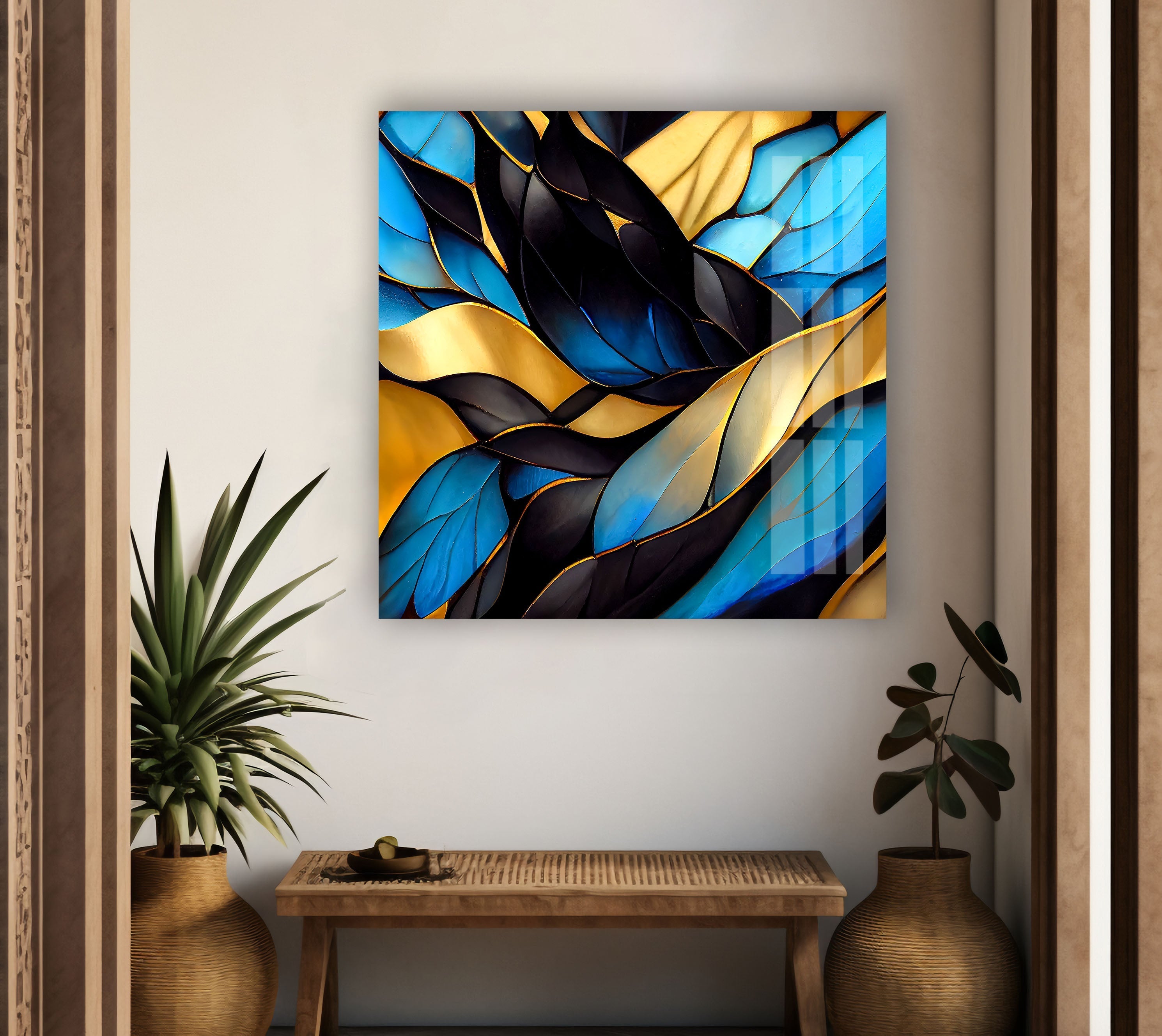 Blue Stained Waves Glass Wall Art - Handmade Ocean Themed Decorative Panel for Living Room, Bedroom & Office - Perfect Coastal Home Decor Gift