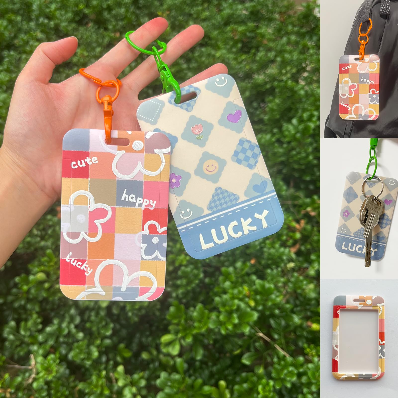 2 Pcs Kpop Photocard Holder Keychain - Cute Cartoon Photo Card Sleeve with Keyring for ID, Bank, Credit & Bus Cards - Perfect for Kpop Fans, Students & Collectors (Ideal for Concerts, School & Travel)