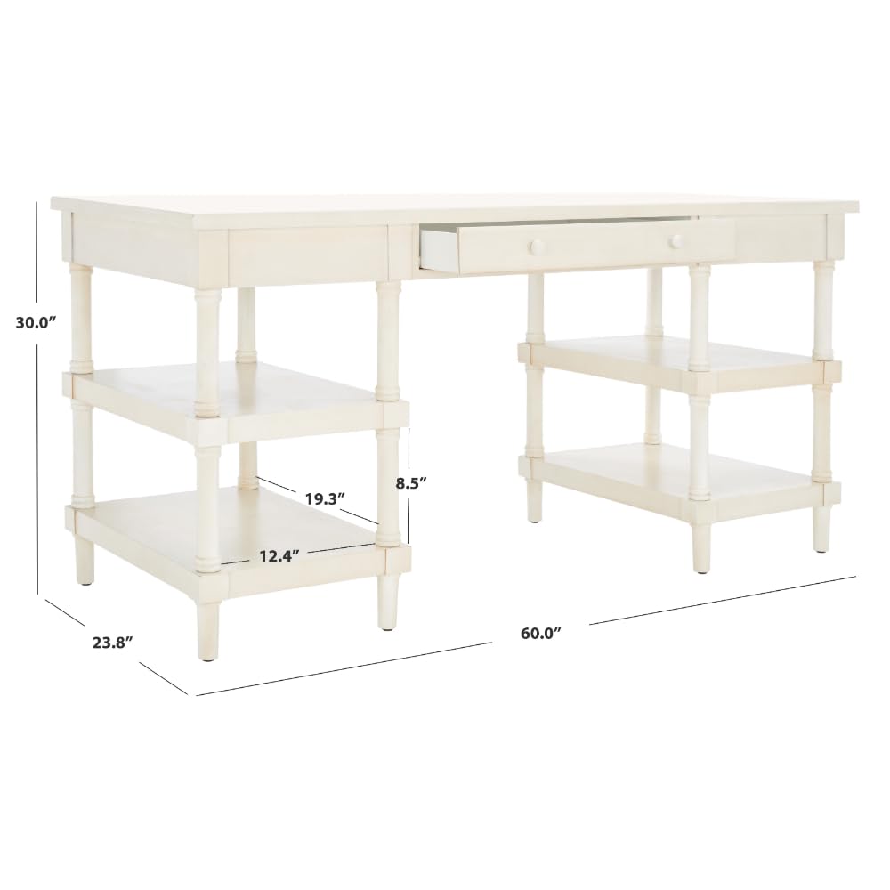 Safavieh American Homes Collection Dixon Washed White Wooden Desk - Vintage Style Home Office Furniture for Study Room & Workspace