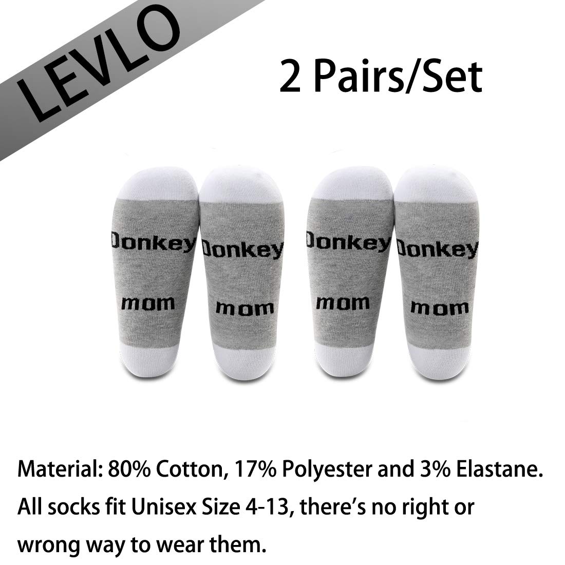 LEVLO Donkey Gifts - Soft Cotton Socks for Donkey Lovers, Perfect Mother's Day & Birthday Gift - Cozy Home & Farm Wear for Animal Enthusiasts