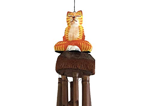 OMA Handcrafted Bamboo Wind Chime - Cat Shaped Indoor/Outdoor Decor with Soothing Sounds, Large Size (Tabby Cat) - Perfect for Garden, Patio, Balcony & Home Relaxation
