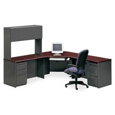 HON 38000 Pedestal Desk - Right Single, Charcoal Laminate with Mahogany Finish - Home Office & Workspace Furniture for Professionals