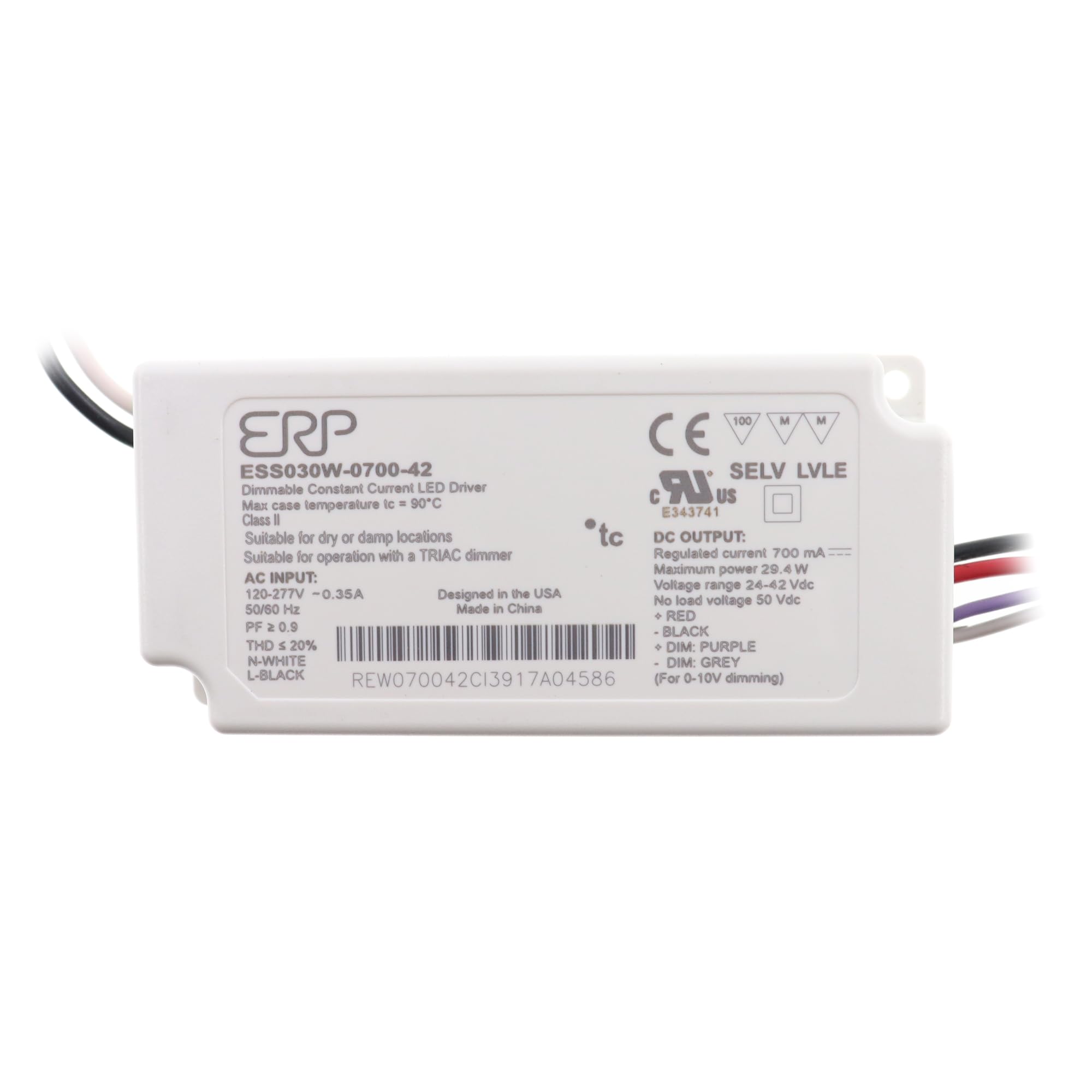 ESS030W-0700-42 ESS030 Series 29.4W 700mA 42V Constant Current LED Driver - Waterproof Power Supply for Outdoor LED Strip Lights, Landscape Lighting & Signage (1-Pack)