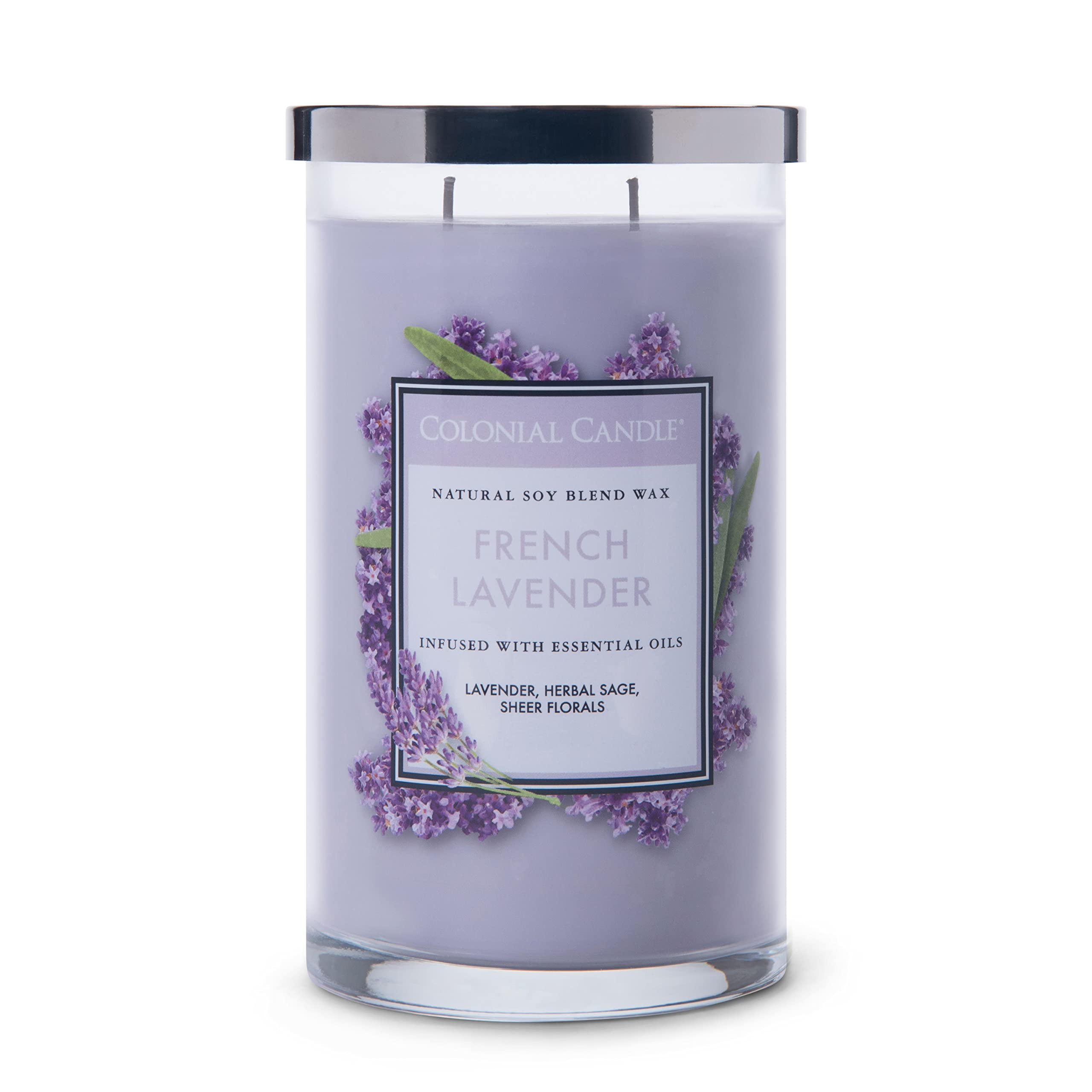 Colonial Candle French Lavender Scented Jar Candle - 19oz 2-Wick Purple Candle with 120-Hour Burn Time | Classic Cylinders Collection | Home Decor, Relaxation & Aromatherapy