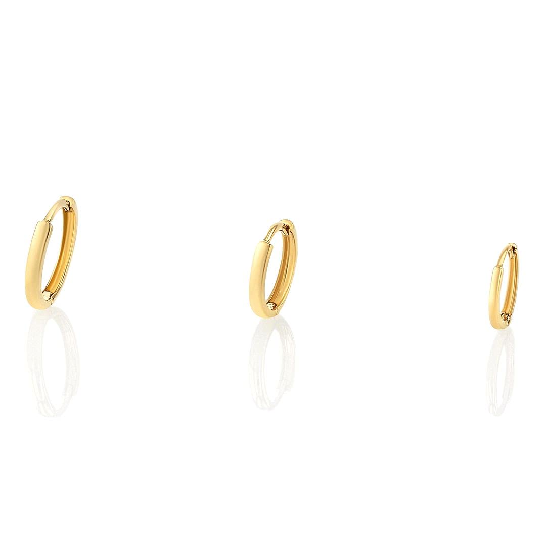 14K Solid Yellow Gold Hoop Earrings for Women - Hypoallergenic Small Huggie Hoops (10x10mm, 1mm Wide) - Perfect Everyday Jewelry Gift for Her - Ideal for Work, Date Night & Special Occasions