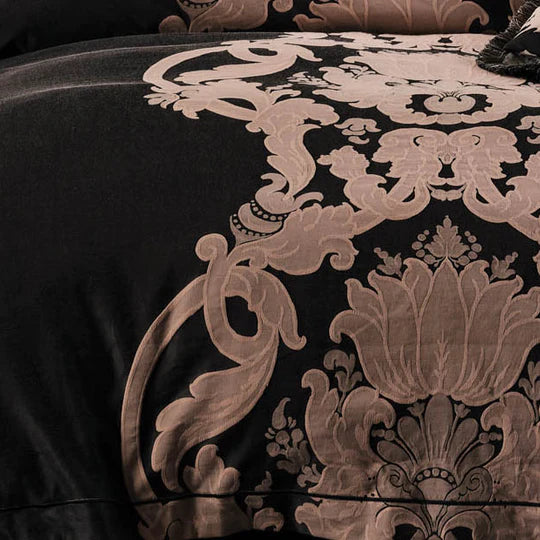Premium Dionisia Black Quilt Cover Set - 100% Cotton Luxury Bedding by GRACE Linen House | Soft & Breathable Queen Size Duvet Cover with Pillowcases | Perfect for Modern Bedroom, Guest Room & Hotel Decor